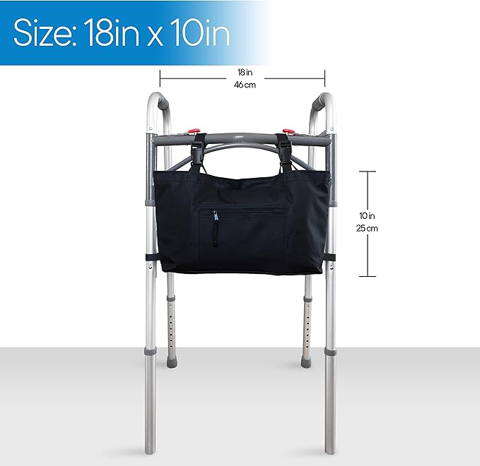 RMS Walker Bag with Soft Cooler - Water Resistant Tote with Temperature Controlled Thermal Compartment, Universal Fit for Walkers, Scooters or Rollator Walkers (Black)