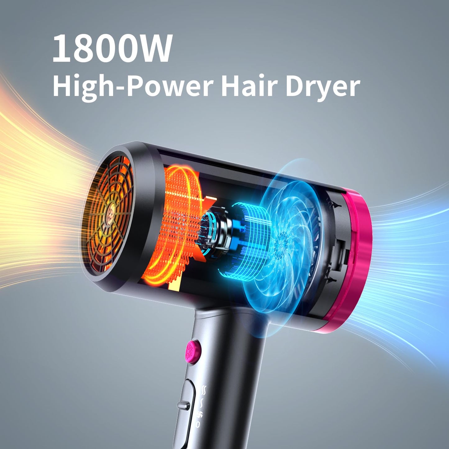 ANNE BETTY Ionic Hair Dryer with Diffuser, Powerful 1800W Blow Dryer for Women & Men, Fast-Drying Hair Dryer with Nozzle for Home, Salon, Travel