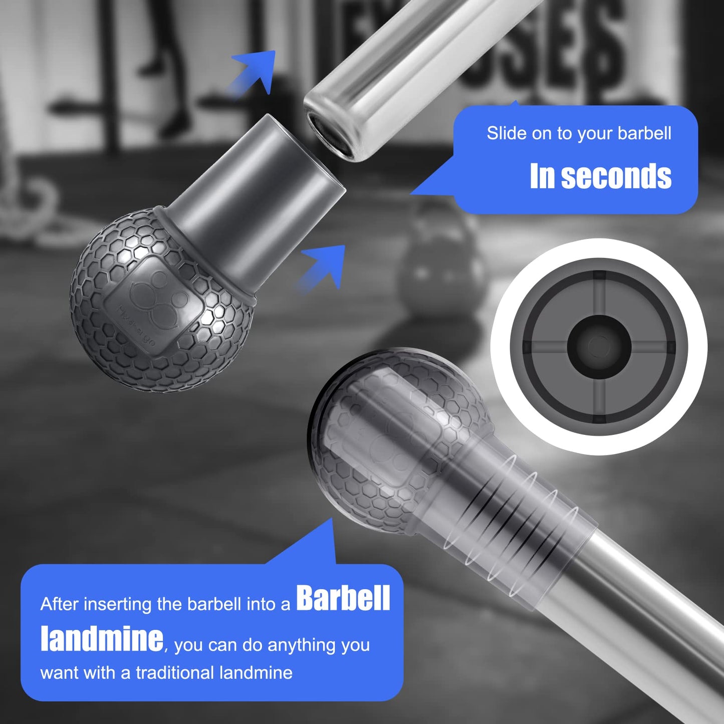 HXD-ERGO Landmine Attachment for Barbell, Barbell Bomb for Press, Row, Spin, Split Squats, Natural Rubber Barbell Landmine Attachments, T Bar Row Attachment Fits 2 Inch Olympic Bars(Gray)
