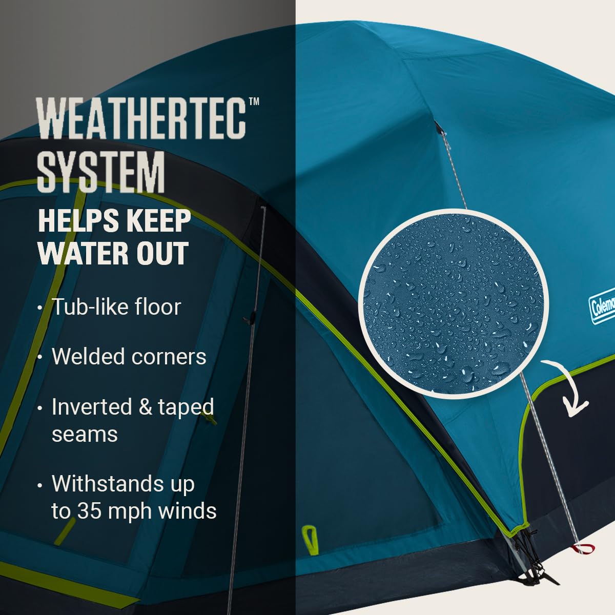 Coleman Skydome Dark Room Tent with Screen Room & 5-Minute Setup, Weatherproof 4/6 Person Tent Blocks 90% of Sunlight, Rainfly & Carry Bag Included, Made of PFAS-Free Materials