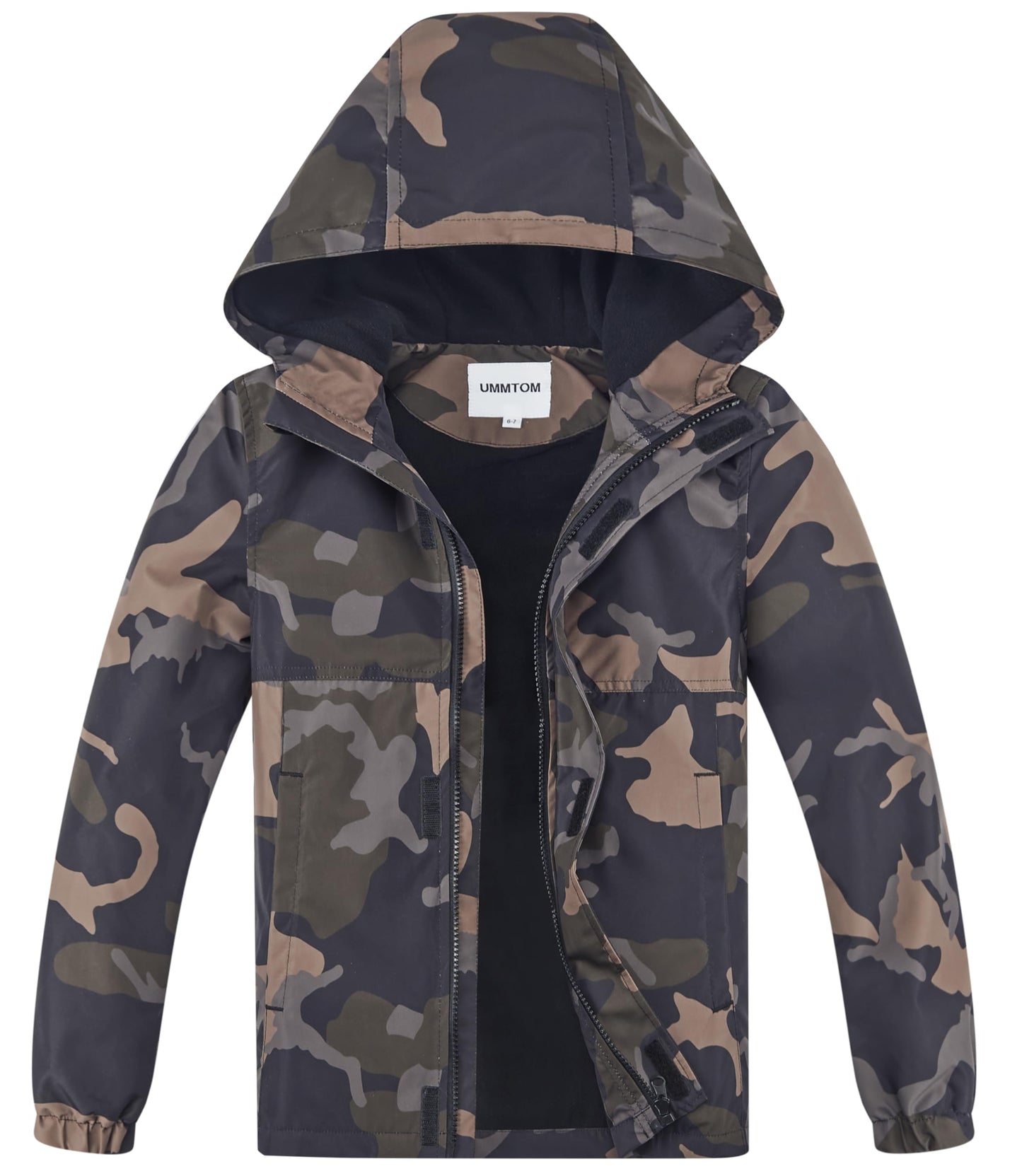 UMMTOM Boys Rain Jackets Lightweight Waterproof Hooded fleece Raincoats Windbreakers for Kids(5-6Y,Brown Camo)