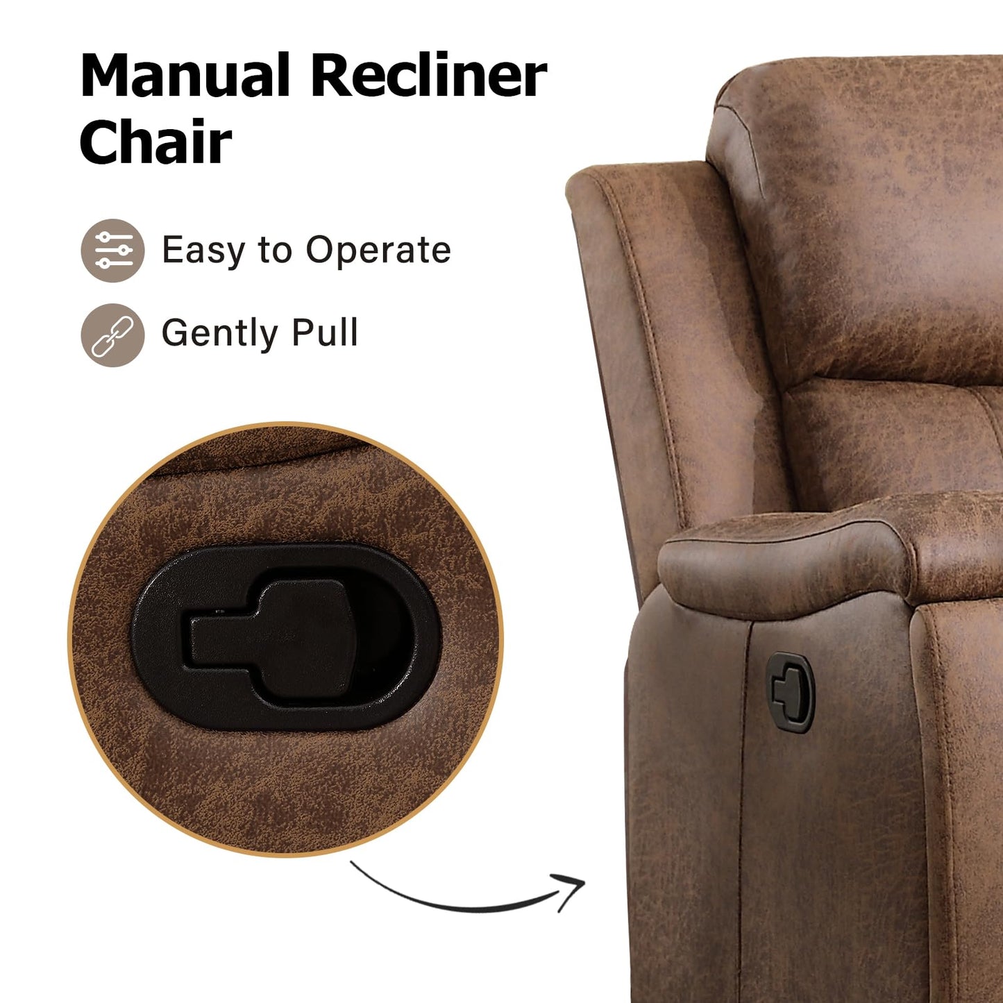 CANMOV Leather Recliner Chair, Classic and Traditional Manual Recliner Chair with Overstuffed Arms and Back, Manual Single Sofa with Concealed Cup Holders,Nut Brown