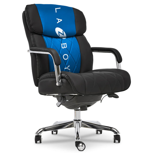 La-Z-Boy Sutherland Quilted Leather Executive Office Chair with Padded Arms, High Back Ergonomic Desk Chair with Lumbar Support, Black Bonded Leather