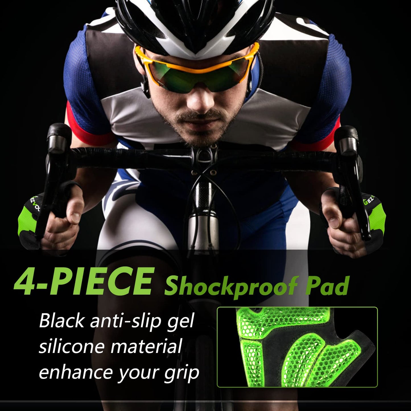 GEZVOC Cycling Gloves Bike Gloves Biking Gloves for Men with Shock-Absorbing Pad, Extra Grip,Flexible and Comfortable Fit,Light Weight,Breathable Mountain Bike Gloves (Green, X-Large)