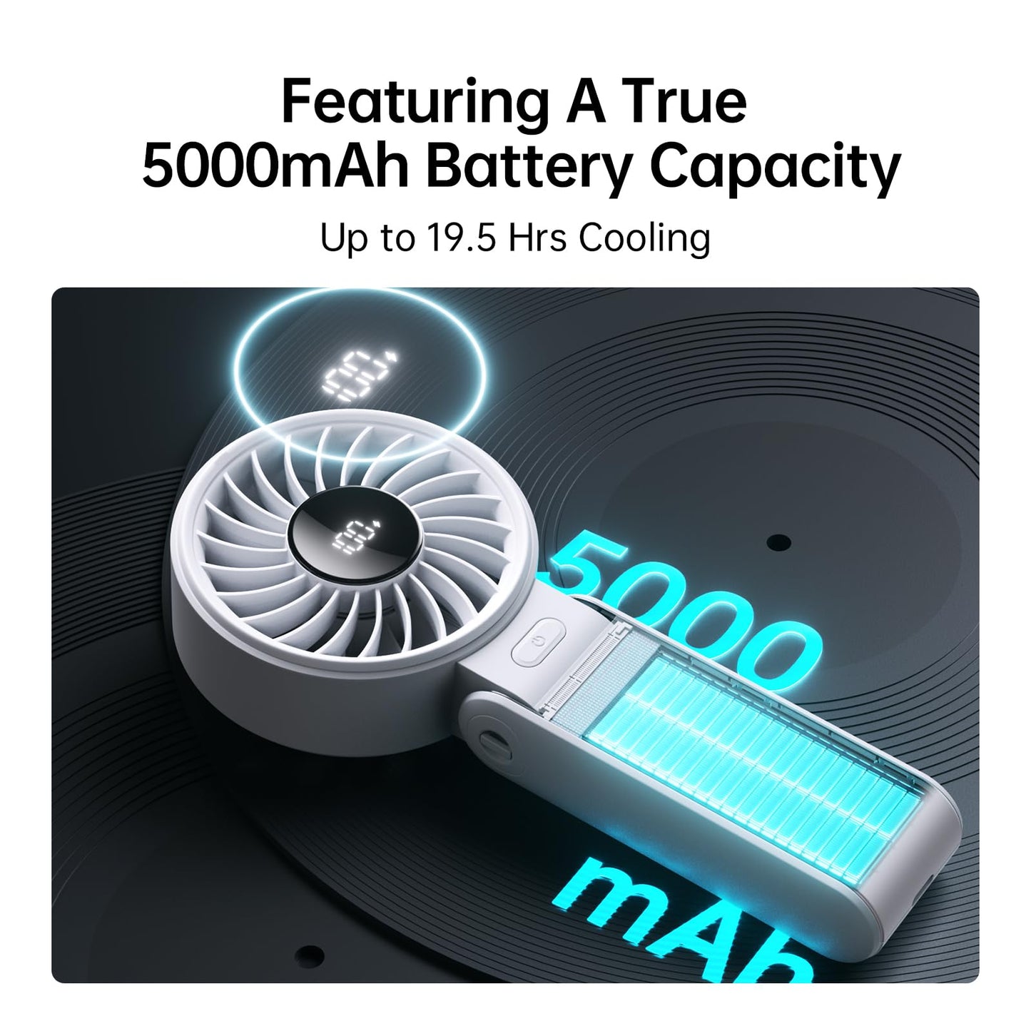 JISULIFE Handheld Fan Life7 – Ultimate Flexibility: High-Power Motor, LED Display, 19.5 Hrs Cooling, 5000mAh Rechargeable, 5-Speed, Foldable Design, 3-IN-1 Portable Fan for Travel Cruise Beach(Grey)