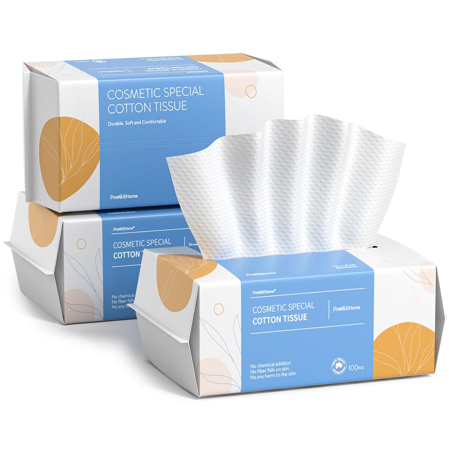 PoeticEHome Soft Dry Wipe 6 Pack, 100% Cotton Face Tissues, Lint Free Facial Cleansing Towels Disposable, Extra Thick Dry and Wet Use for Sensitive Skin, Makeup Removing, Surface Cleaning (600 Count)