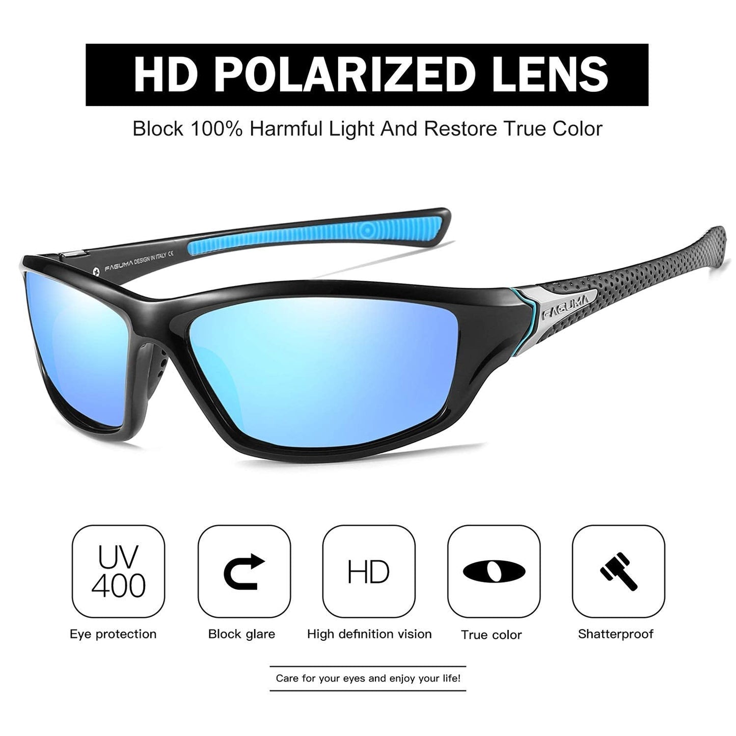 FAGUMA Sports Polarized Sunglasses For Men Cycling Driving Fishing 100% UV Protection