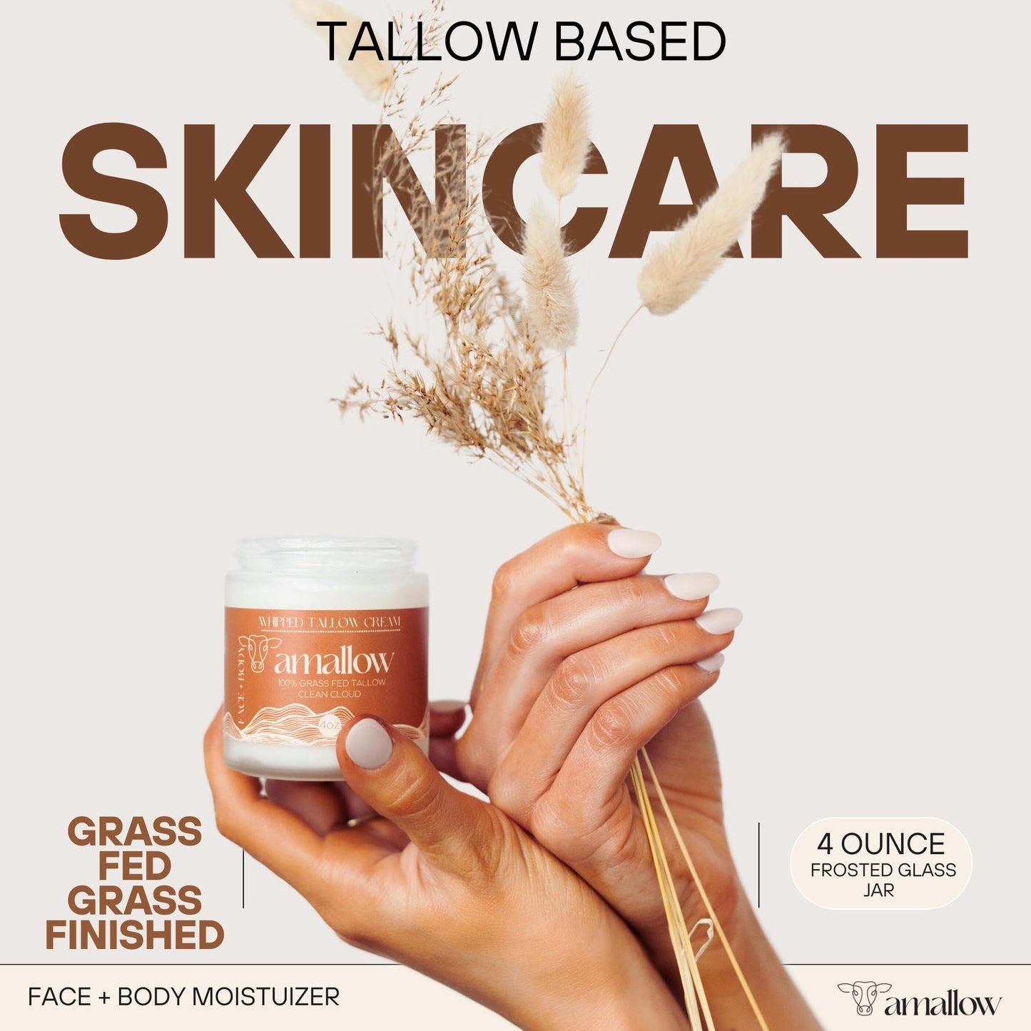 Amallow 100% Grass Fed Beef Tallow for Skin Care Scented Variety Bundle - Face + Body - Whipped Moisturizer - 100% Natural Lotion, 4 FL. oz.