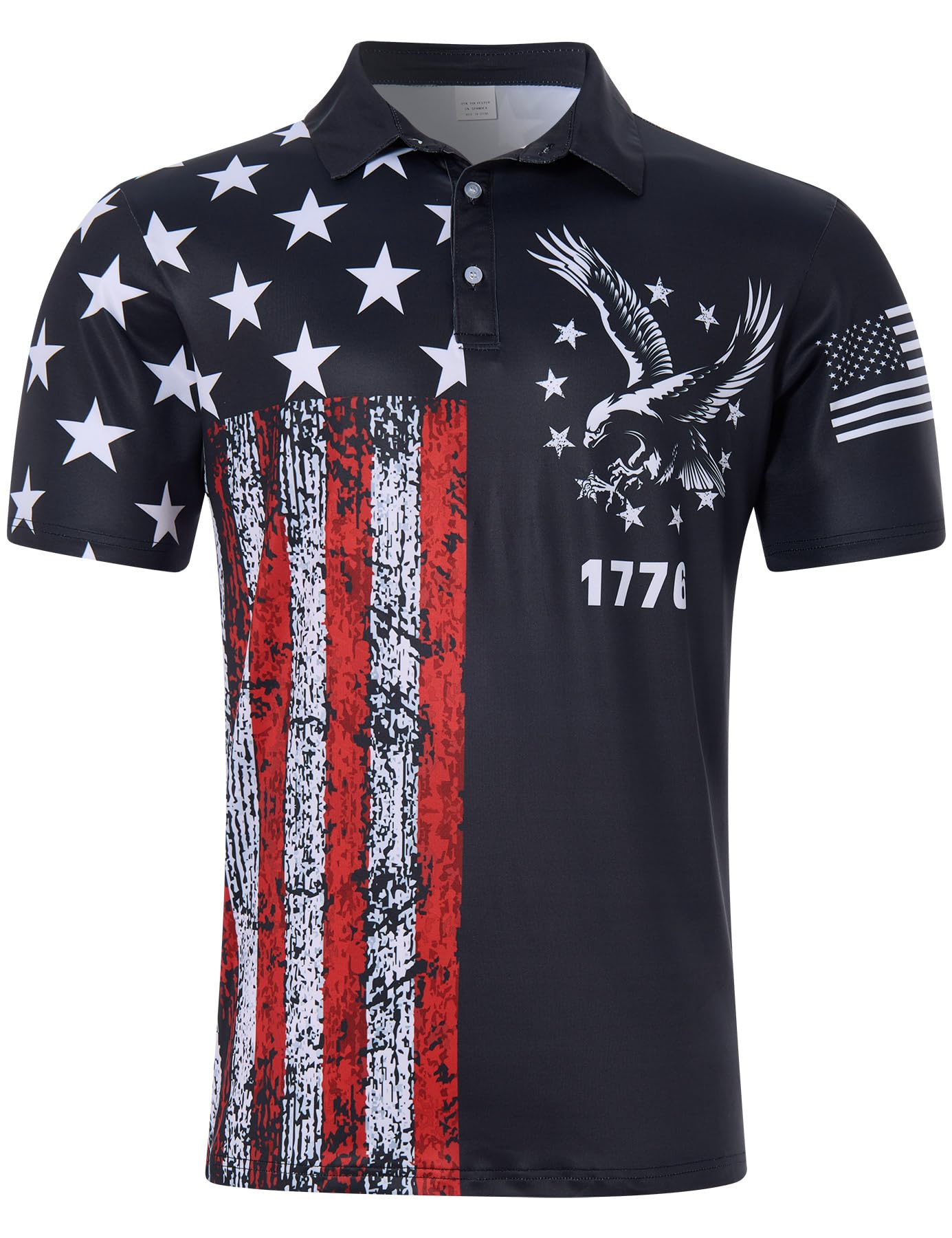 Seadodo Mens Patriotic Golf Shirts 1776 American Flag Printed Polo Shirt USA 4th of July Short Sleeve Outfit