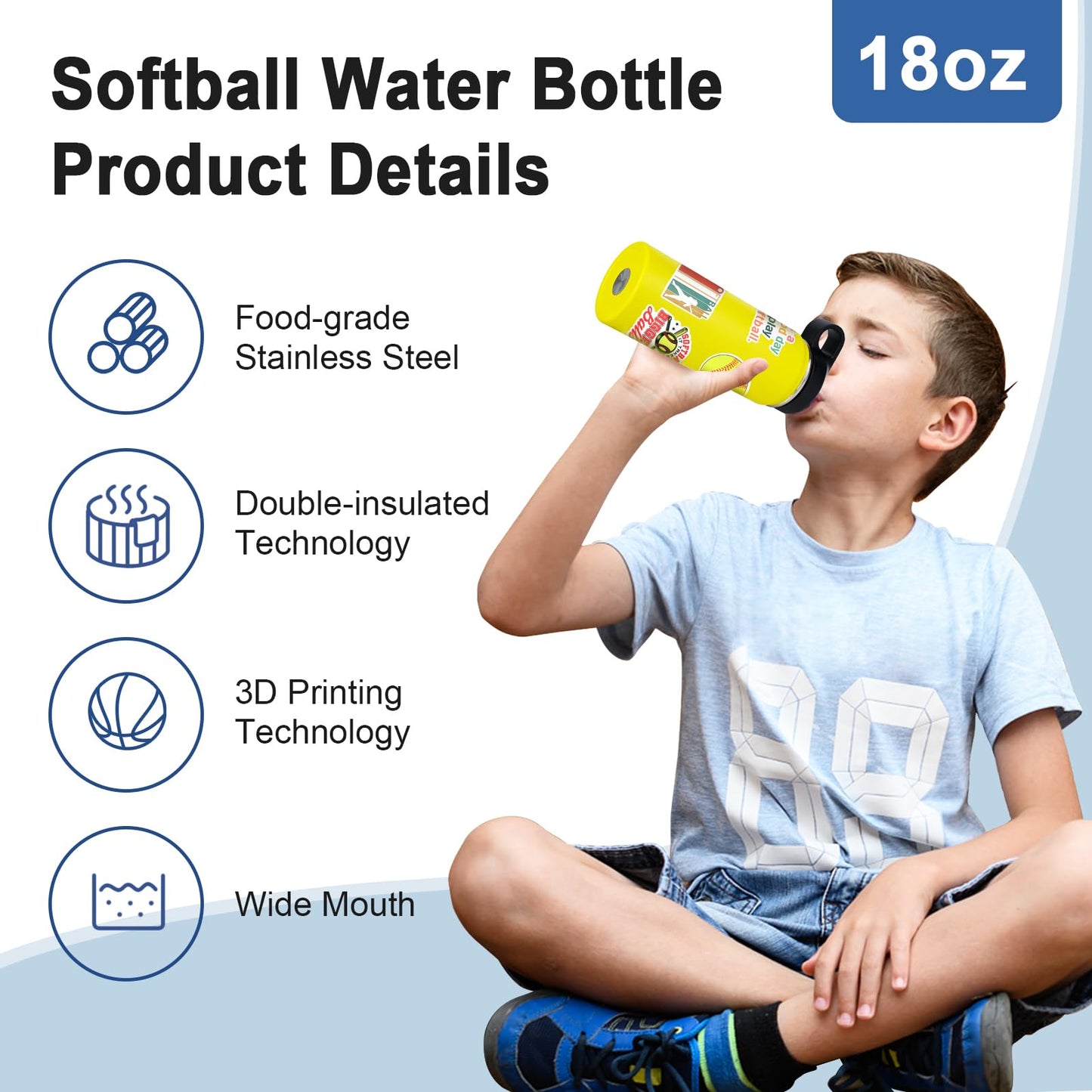 RhythmFit Softball Gifts for Girls,Softball Water Bottle and 50PCS Stickers Accessories Stuff for Player Lovers(18OZ)