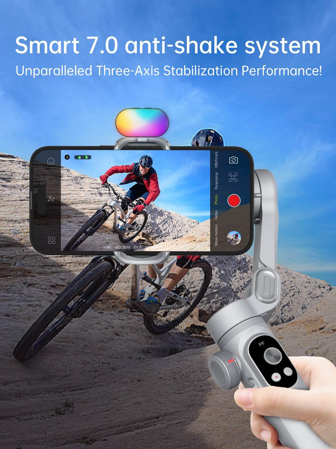 AOCHUAN 3-Axis Gimbal Stabilizer for Smartphone Smart X Pro Kit Gray & P02 Magnetic Fill Light