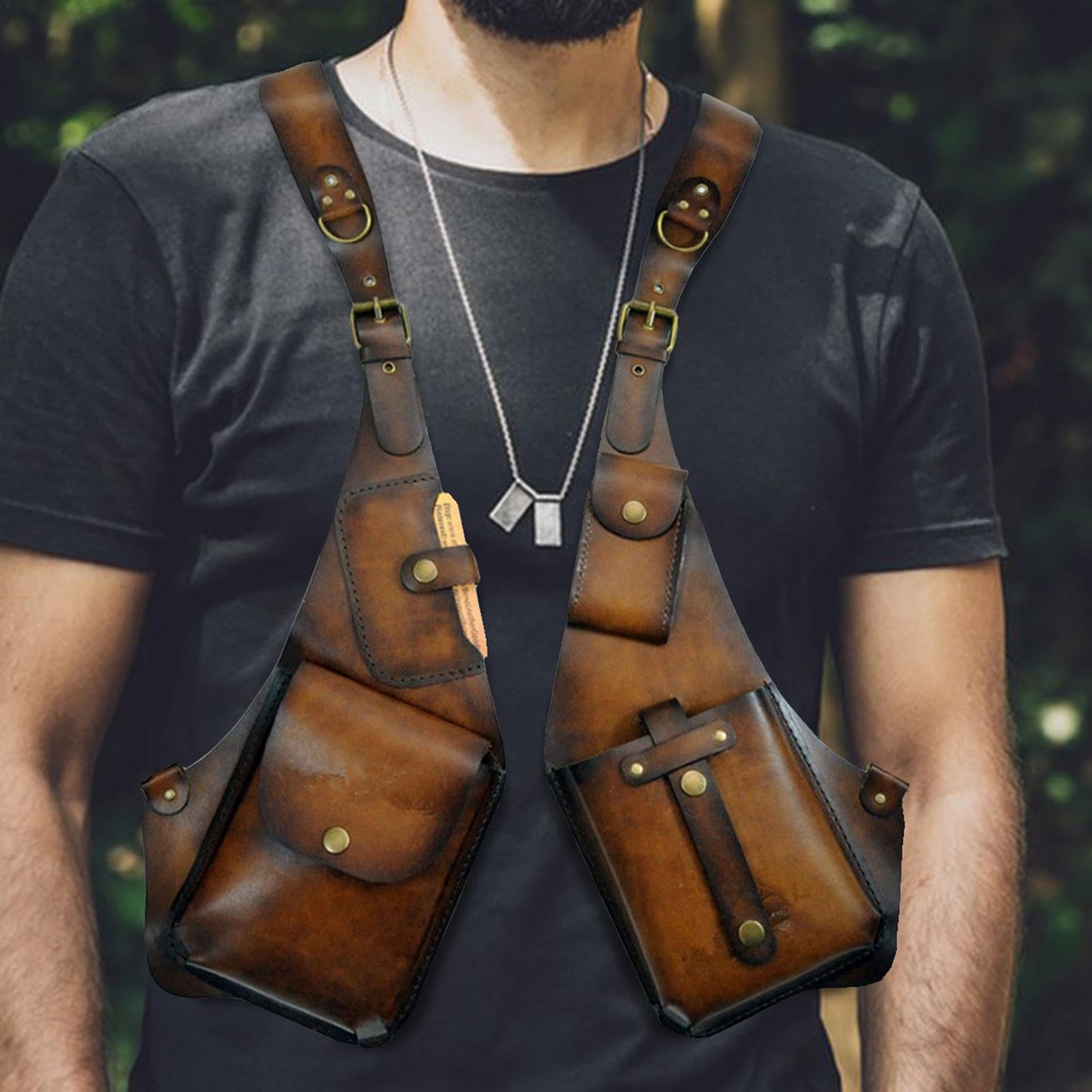 Generic Leather Shoulder Bag for Men - Mens Leather Underarm Shoulder Bag, Anti-Theft Harness Wallet Bag, Adjustable PU Leather Shoulder Strap Outdoor Phone Bag, Dark Brown