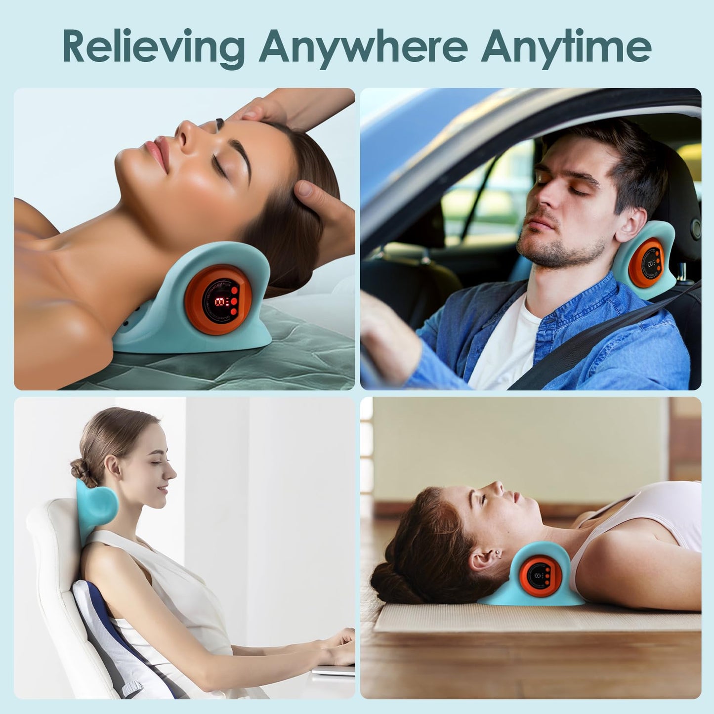 Hugterra Neck Massager, Electric Neck and Back Traction Relaxer Portable Compact Massage Pillow for Chair Ideal