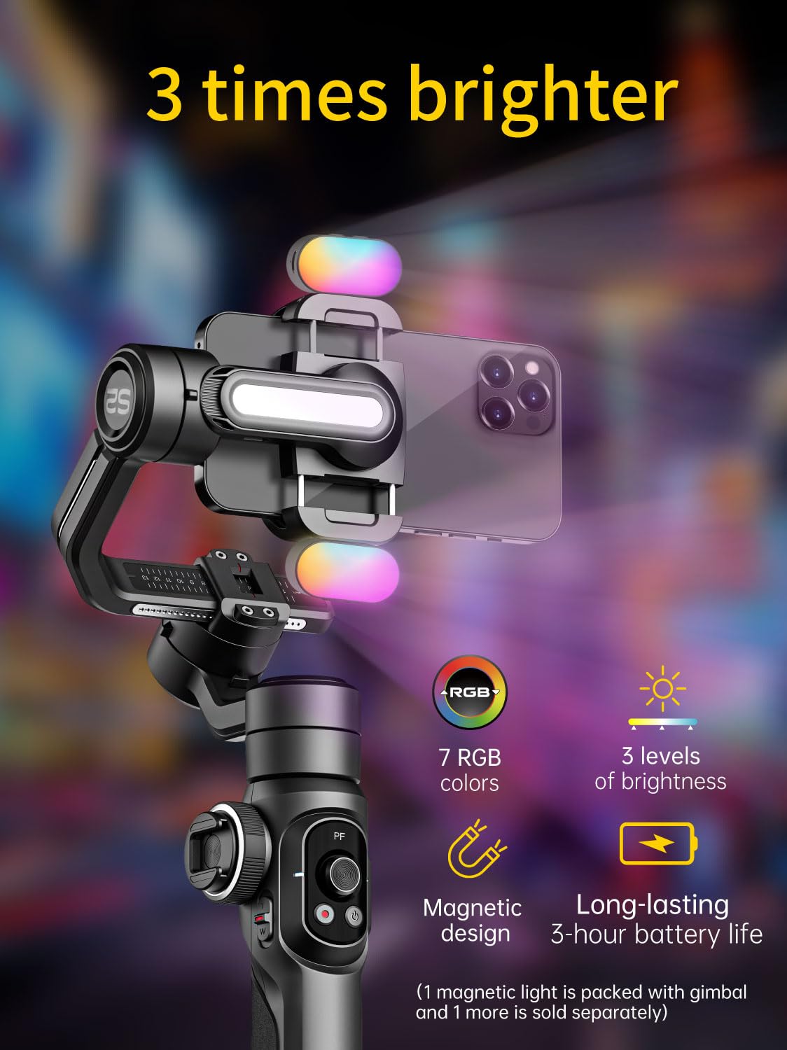 AOCHUAN Gimbal Stabilizer for Smartphone, Phone Gimbal w/8" Extension Rod, Profession 3-Axis Stabilizer w/RGB Magnetic Fill Light for Video Recording, Compatible w/iPhone/Andriod-Smart S2 Kit