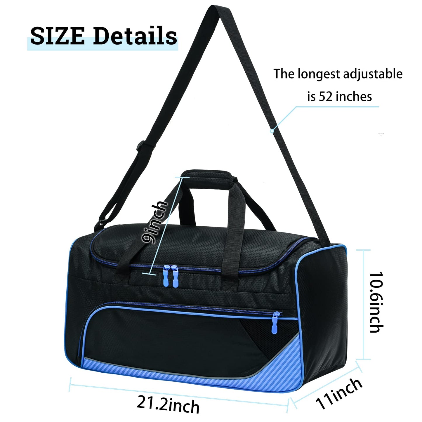 Uarition Mens Gym Bag 21 inch Large Overnight Weekender Duffle Bag for Travel Sport-Blue/Black