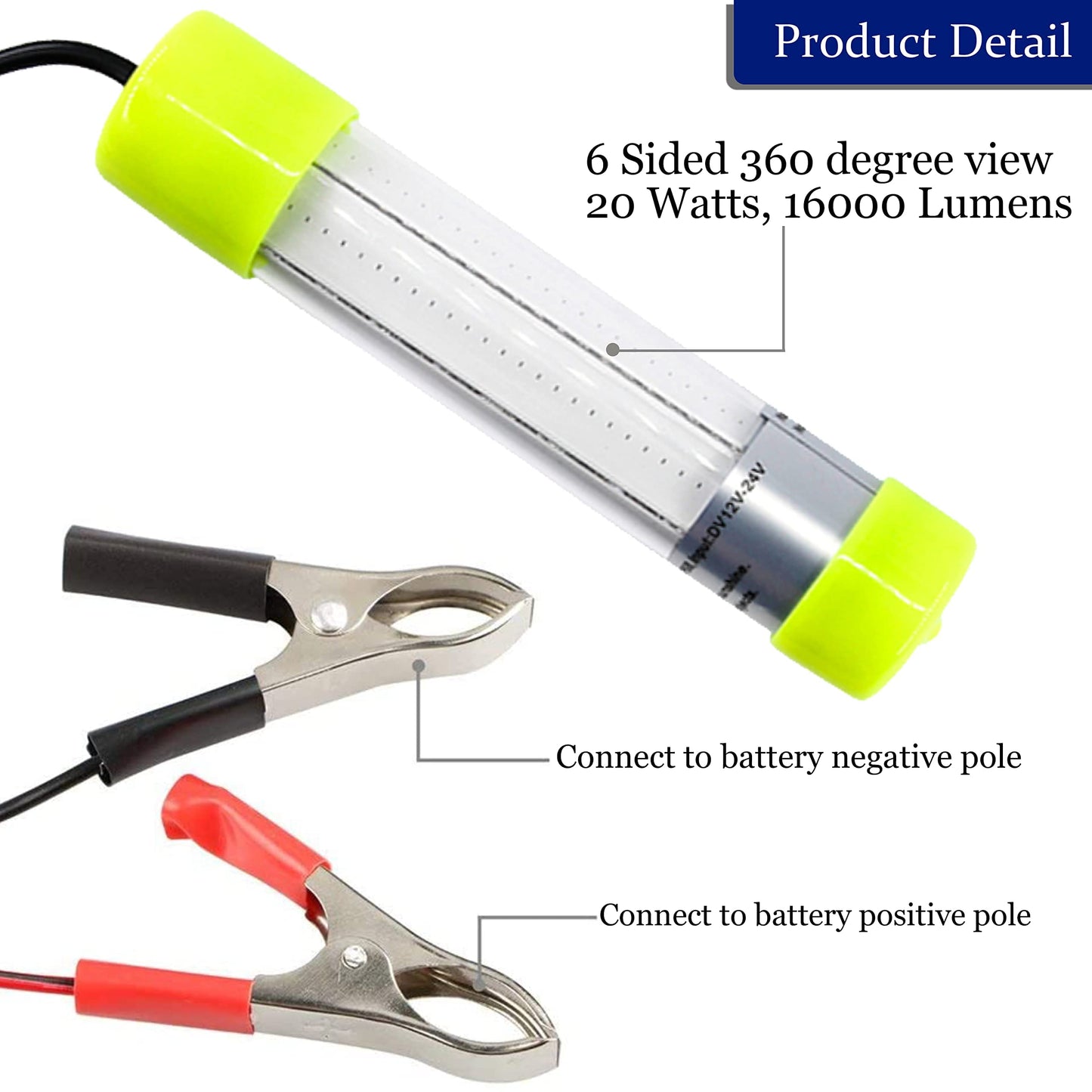 Underwater Fishing Light Super Bright 16000 Lumens 20W 12V LED Submersible Fishing Bait Finder Night Fishing Light Deep Drop Light Boat Decorative Light for Shrimp, Prawns, Squid and Fish (Blue)