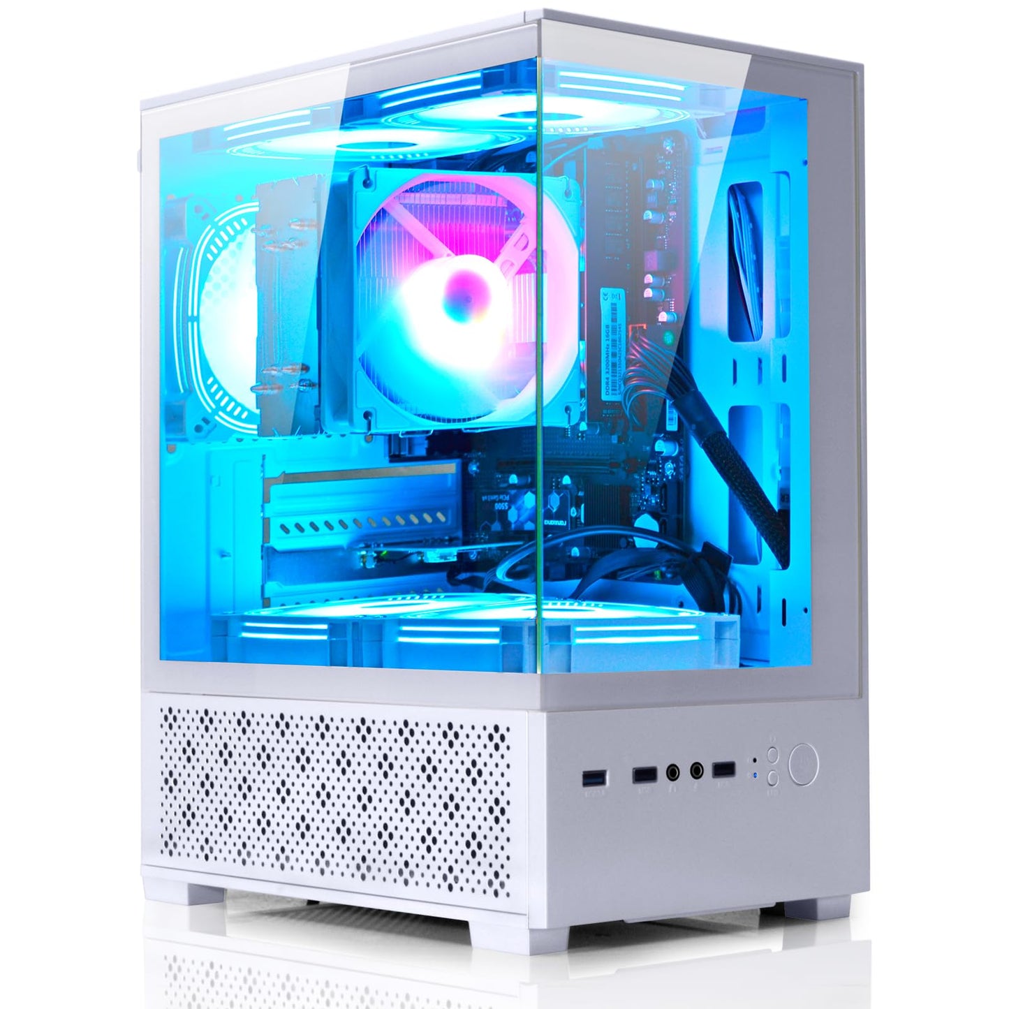 LXZ Desktop PC Computer AMD Ryzen 7-5700G 8 core 3.9GHz, 16G DDR4 RAM, 512GB NVME SSD, Tower Computer with Power Supply 400W for Home and Office (White)