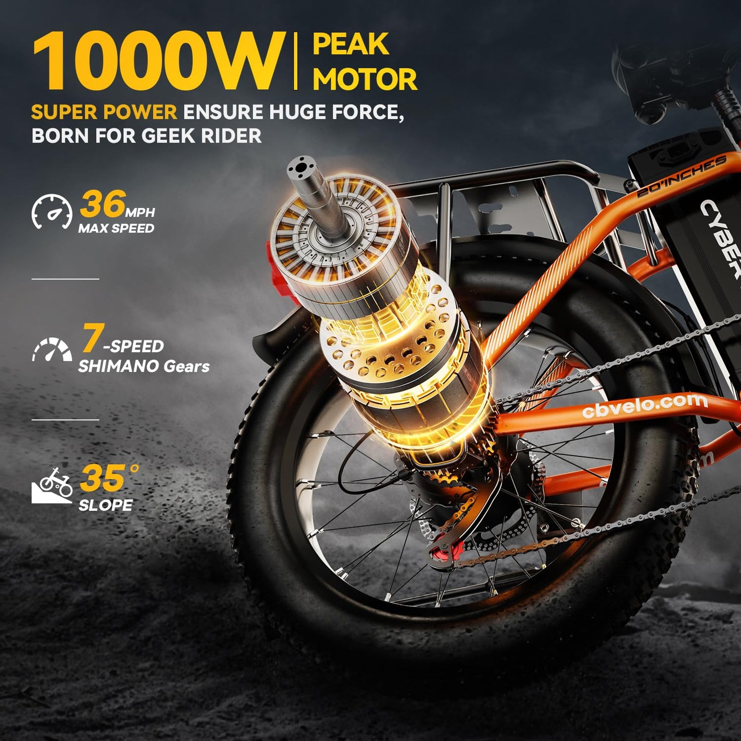 DriftGod Folding Electric Bike for Adults β 1000W Motor, 20"x3" Fat Tire, 48V Removable Battery, All-Terrain E-Bike with 7-Speed, Front Suspension β Powerful Foldable Ebike for Commuter