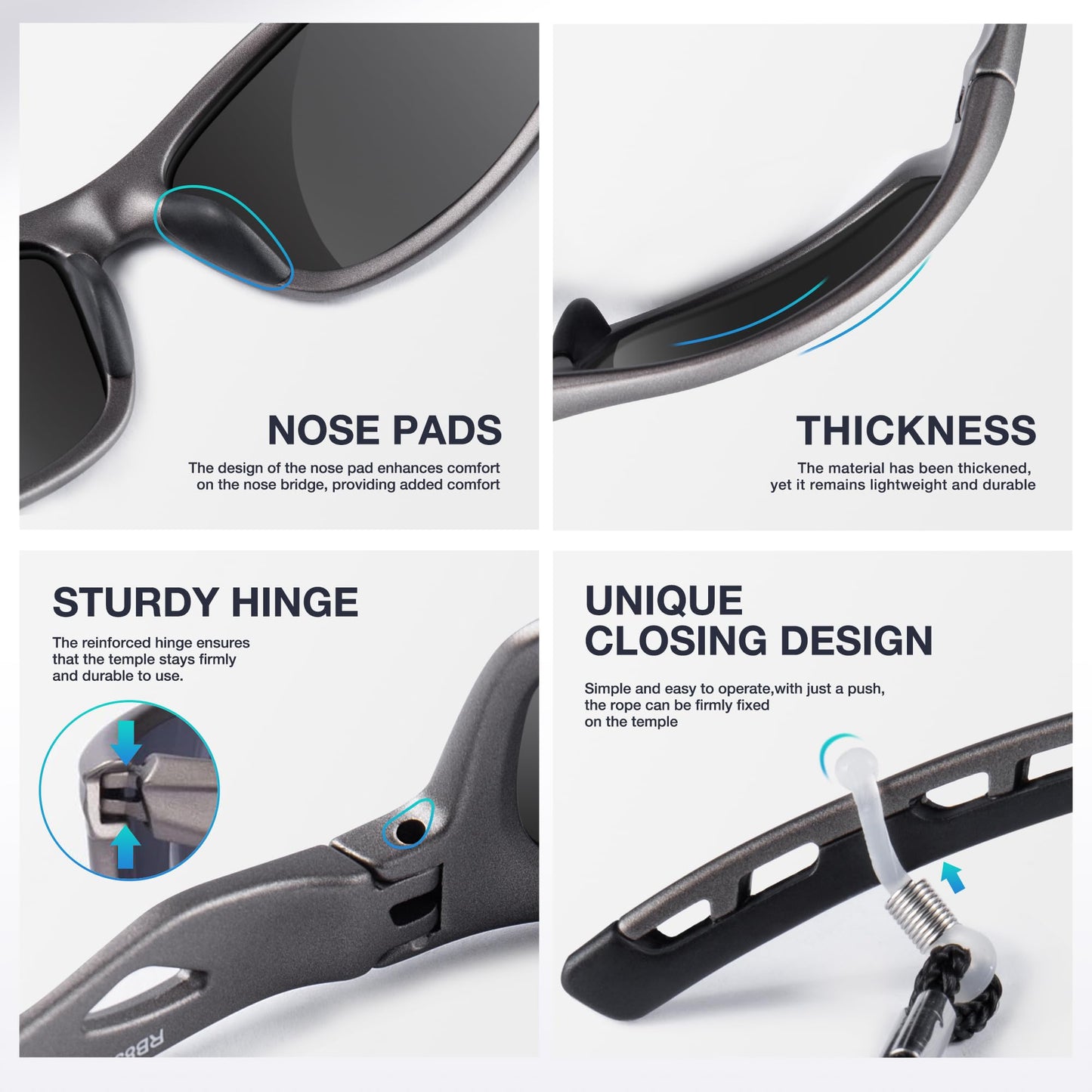 RIVBOS Sports Mens Sunglasses Polarized UV Protection TR90 Unbreakable Frame Driving Fishing Cycling RB833-grey Polarized Lens
