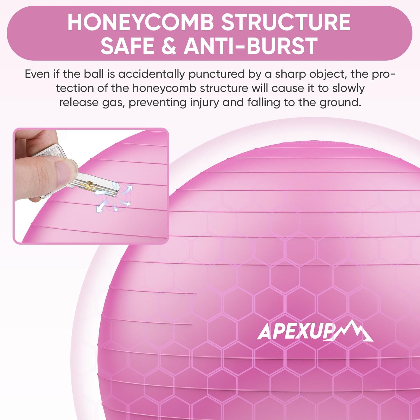 APEXUP Yoga Ball Exercise Ball, Anti Slip Stability Ball Chair, Heavy Duty Large Gym Ball for Fitness, Balance, Core Workout and Physical Therapy (S (15"~18") 45cm, Fuschia)