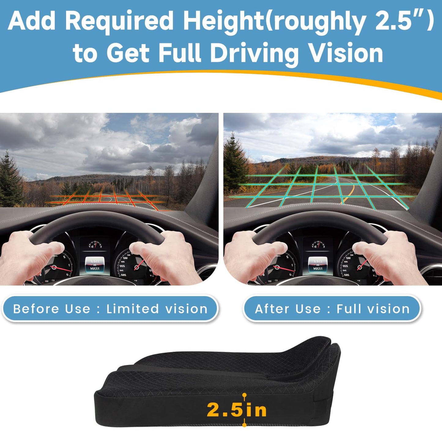 anzhixiu Heightening Truck Seat Cushion for Broader Vision, Car Seat Cushion for Car Seat Driver Truck Driver, Sciatica Pain Relief Pillow Tailbone Pain Relief Cushion for Long Time Driving