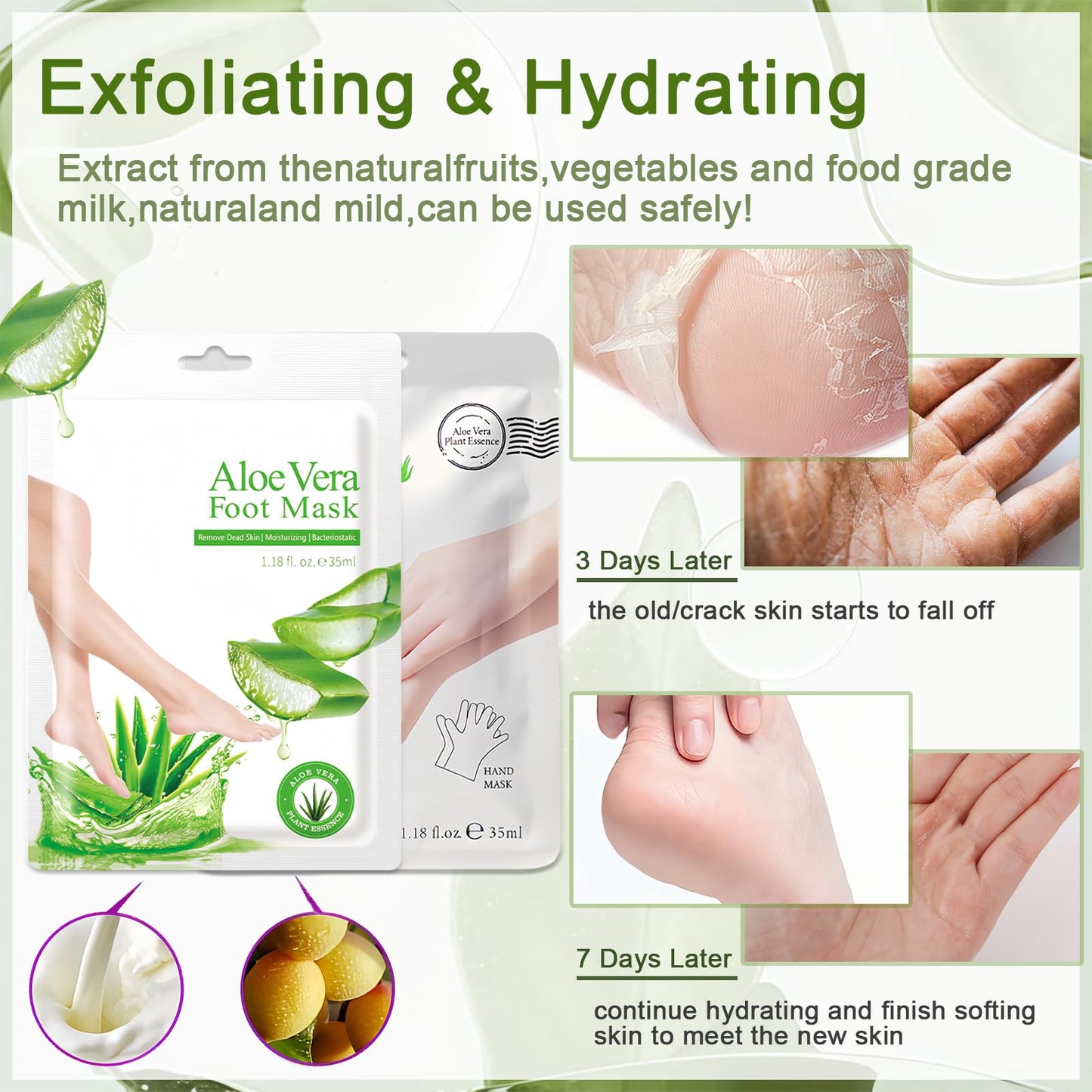 ASMAYSA Hydrating Hand and Foot Mask, 5 Pcs Foot Mask Peel & 5 Pcs Moisturizer Gloves with Aloe Vera Extracts, Moisturizing and Softening Hand & Foot Mask for Women Men Spa at Home