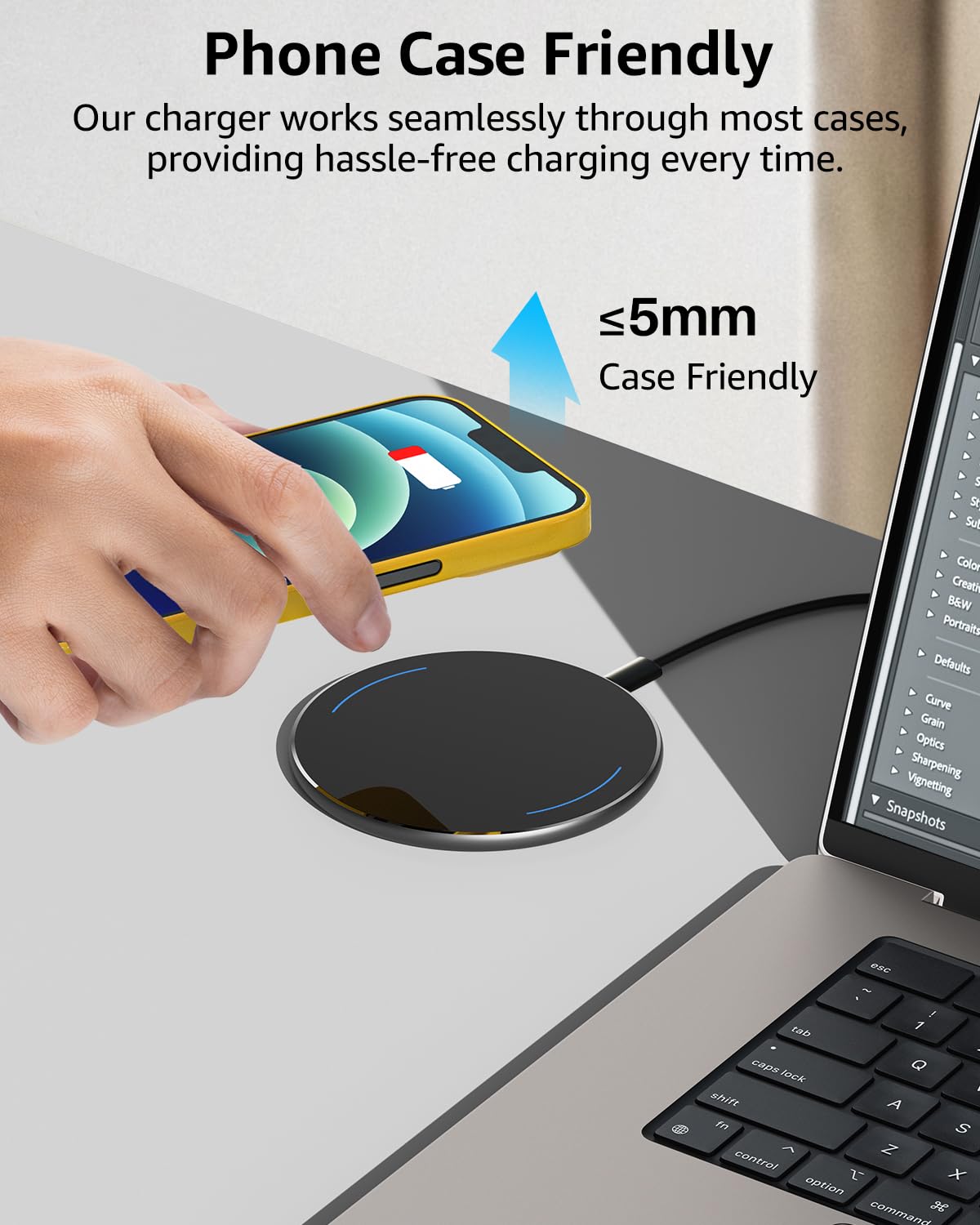TOZO 2025 Upgraded Wireless Charger 15W Max Fast Wireless Charging Pad Compatible with iPhone 16/16 Plus/16 Pro Max /15/14/13/SE/12 Series, Samsung Galaxy S24/S23/S22 Series (No AC Adapter), Black