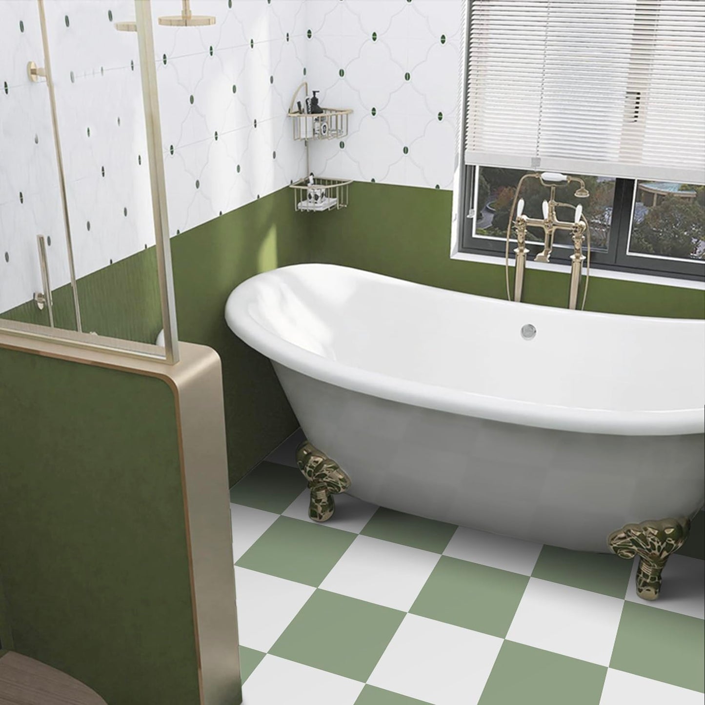 Alow 20pcs Peel and Stick Floor Tile Waterproof, Light Green Vinyl Flooring Easy to use, Peel and Stick Flooring Suit for Bathroom,Kitchen,Toilet(12inX12in)