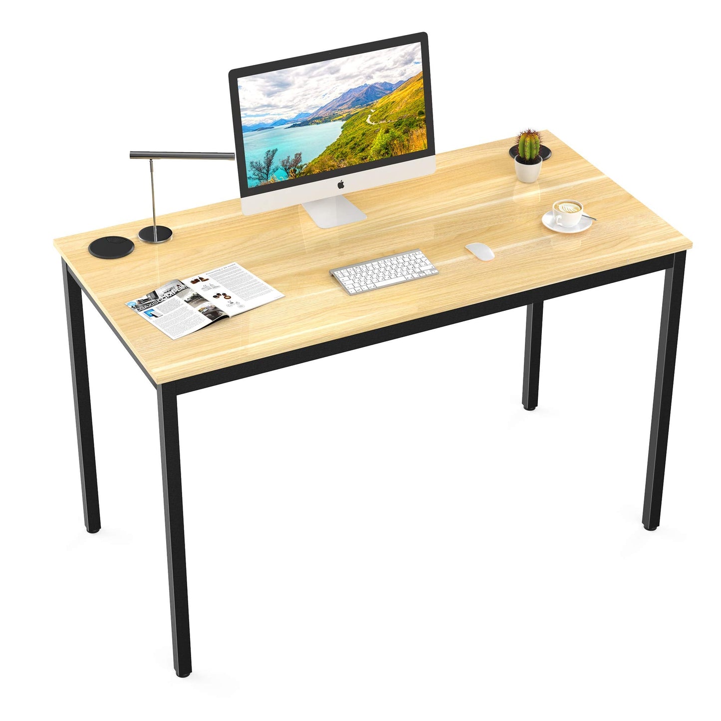 EE EUREKA ERGONOMIC 47 Inch Walnut Home Office PC Computer Desk, Simple Modern Work Study Writing Gaming Table for Small & Medium Spaces Desktop with Black Metal Legs, Sturdy & Easy Assembly