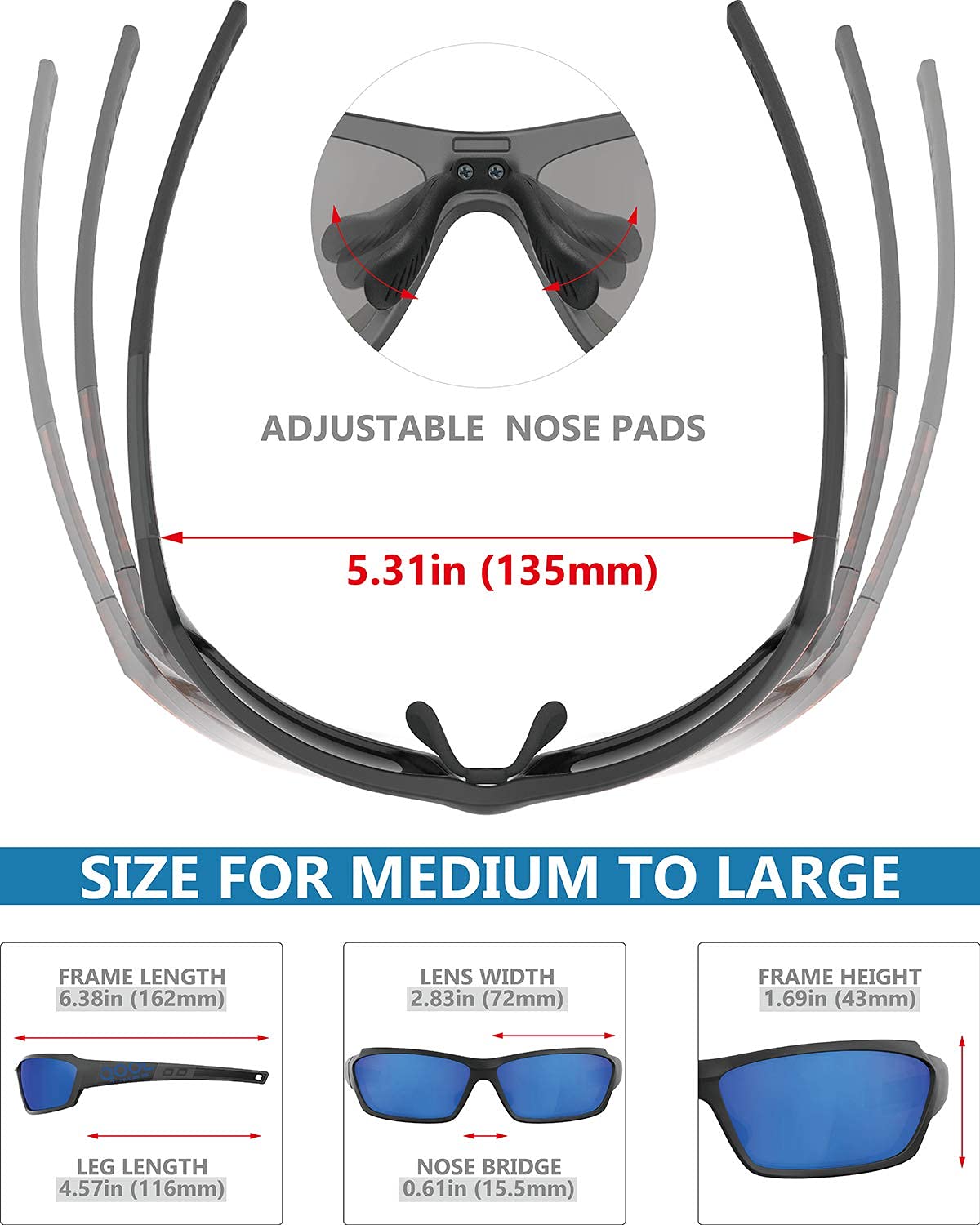QOOL TIMES Living out your Polarized Men Fishing Black Sunglasses, Blue Lens Saltwater fishing, Sailing Boating Gifts Beach sunglasses