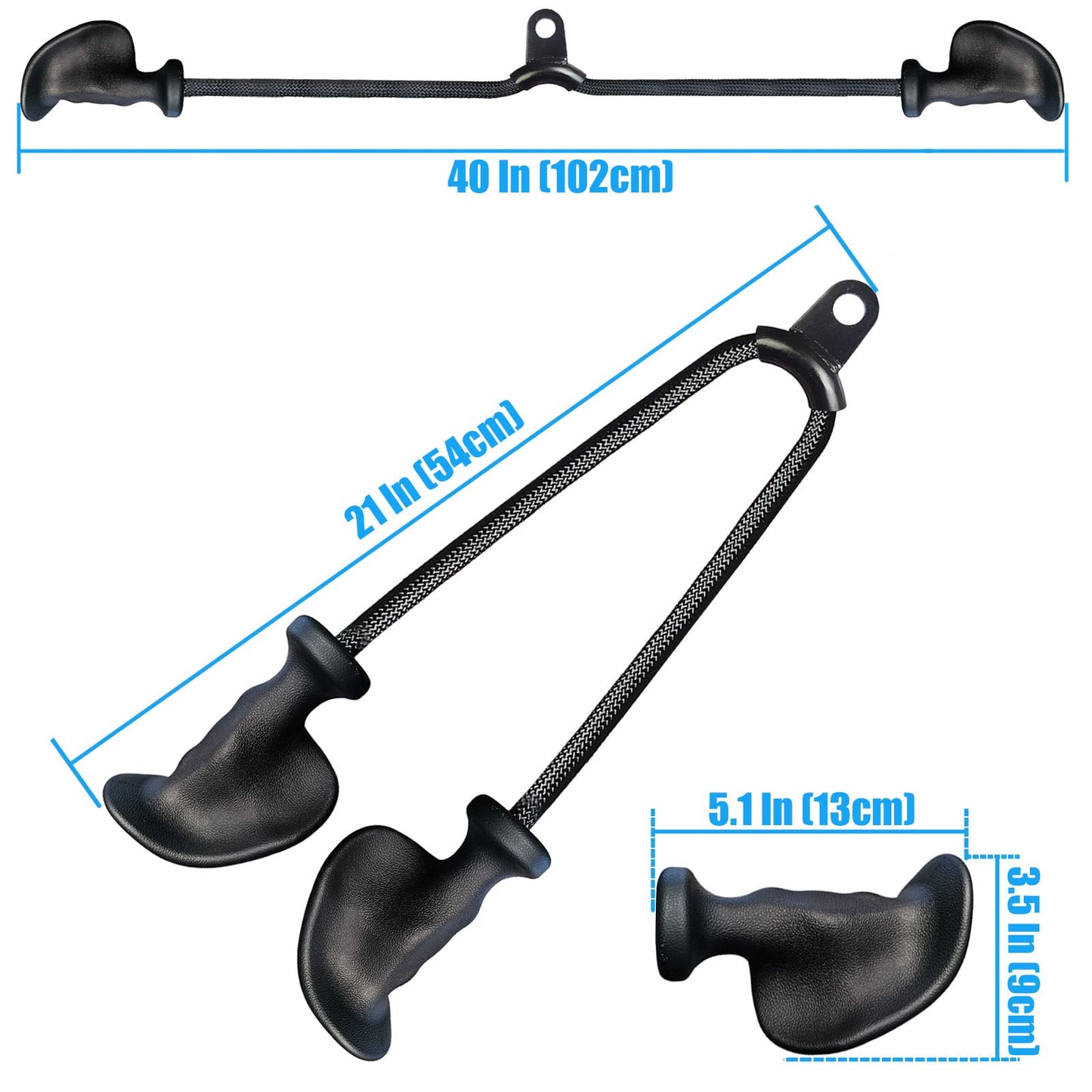 Ergonomic Tricep Rope Pull Down Attachment, Upgraded Long Triceps Rope Cable Attachments for Gym, LAT Pull Down Bar for Cable Machine, Tricep LAT Pulldown Workout Cable Attachments (Hand ROPE-04)