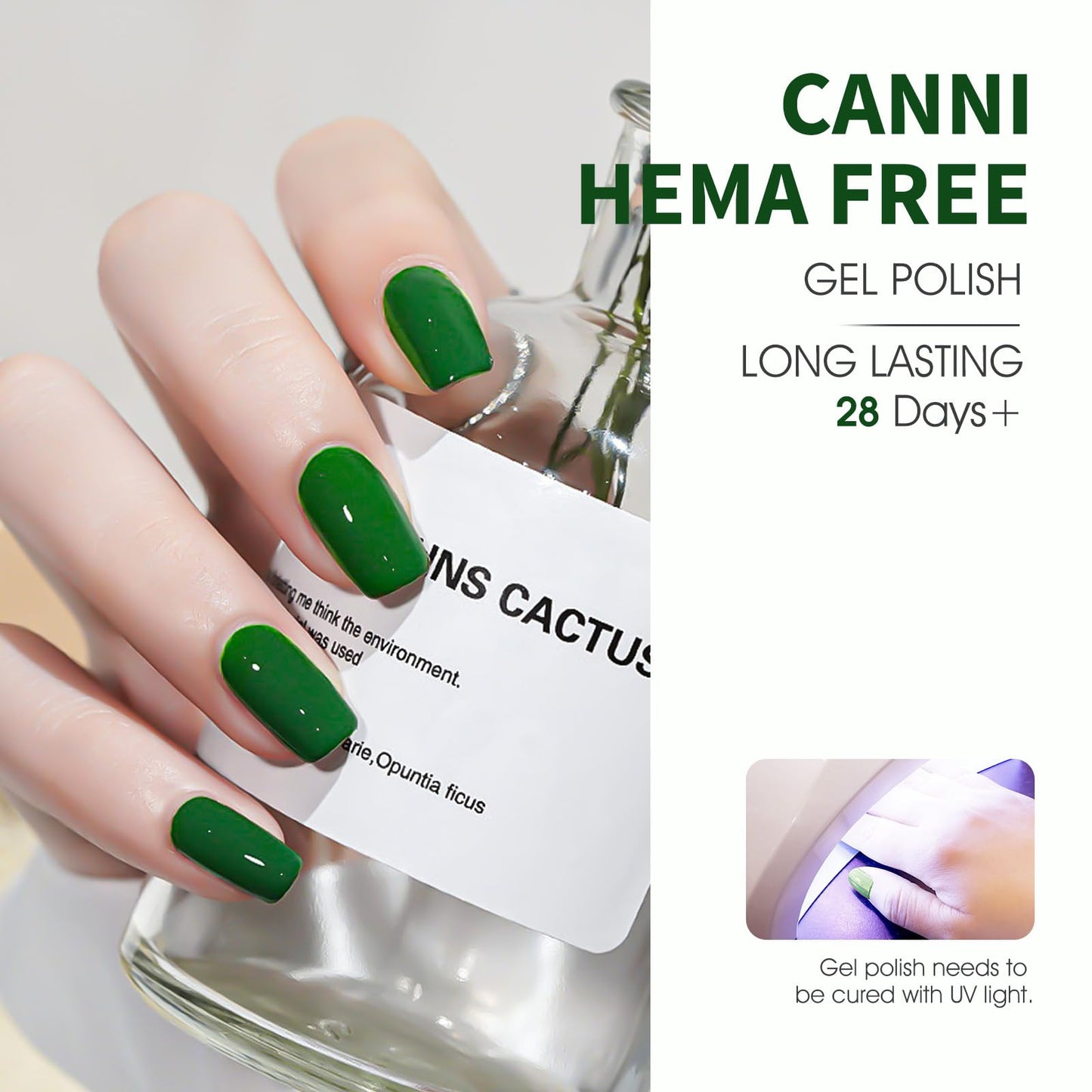 CANNI Dark Green Gel Nail Polish, 1Pcs Emerald Green Gel Polish Green Color Nail Polish Gel High Gloss Soak Off U V Gel Nail French Nail Manicure Salon DIY