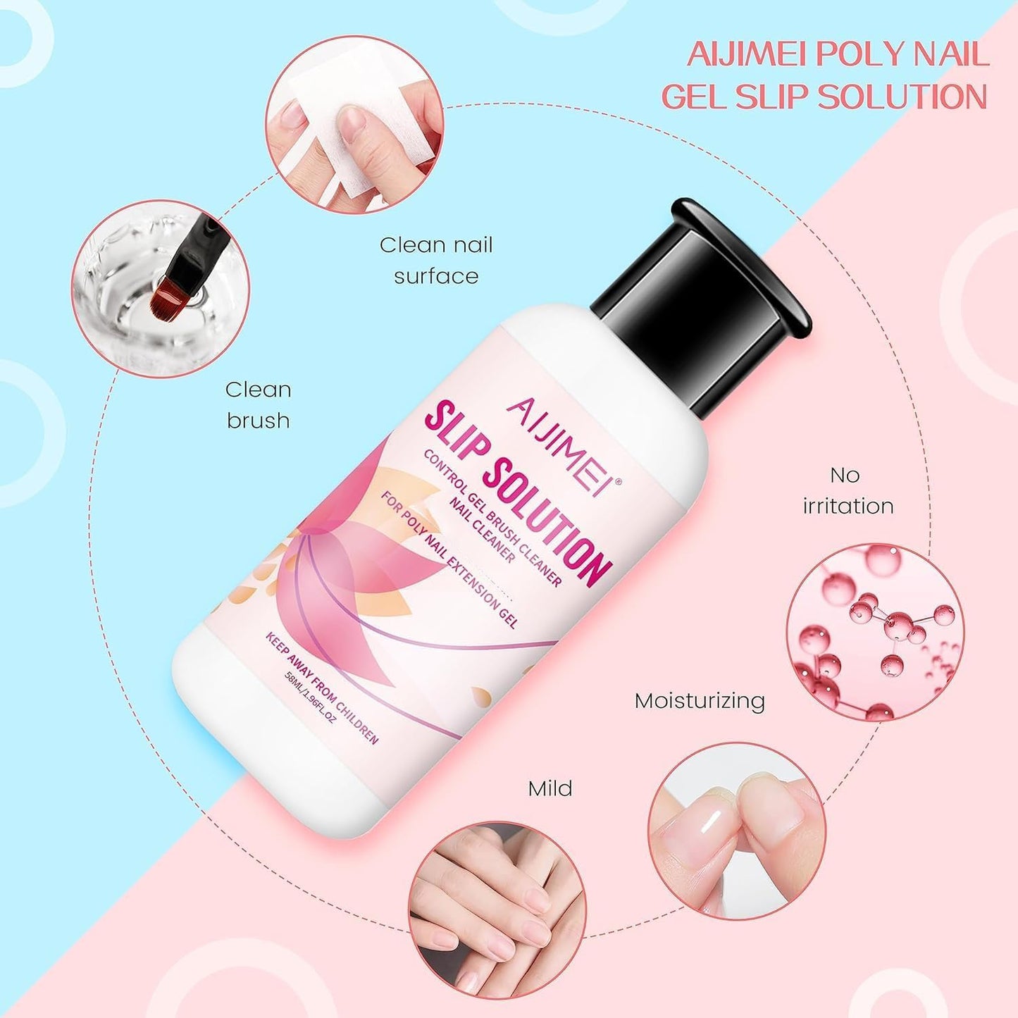 AIJIMEI Nail Slip Solution Poly Nail Gel Slip Solution Nail Extension Slip Solution for Poly Nail Gel Nails Nail Art for Beginner and Professional (58ml/2fl.oz)
