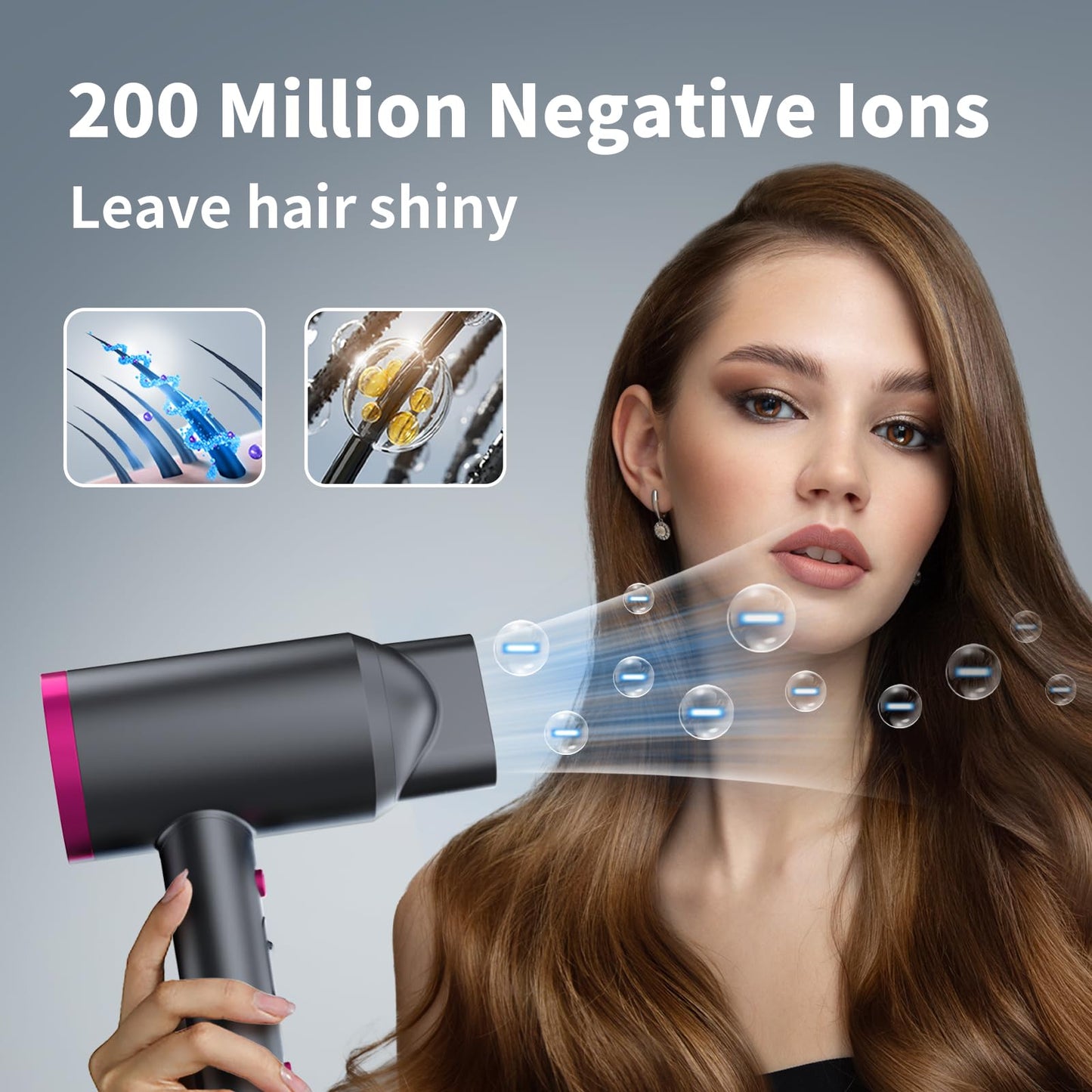 ANNE BETTY Ionic Hair Dryer with Diffuser, Powerful 1800W Blow Dryer for Women & Men, Fast-Drying Hair Dryer with Nozzle for Home, Salon, Travel