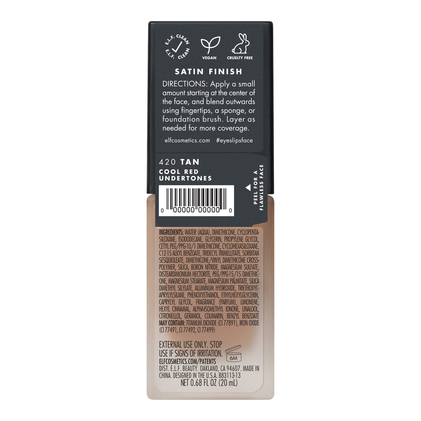 e.l.f. Flawless Finish Foundation, Lightweight, Oil-free formula, Full Coverage , Blends Naturally, Restores Uneven Skin Textures and Tones, Tan, Semi-Matte, SPF 15, All-Day Wear, 0.68 Fl Oz