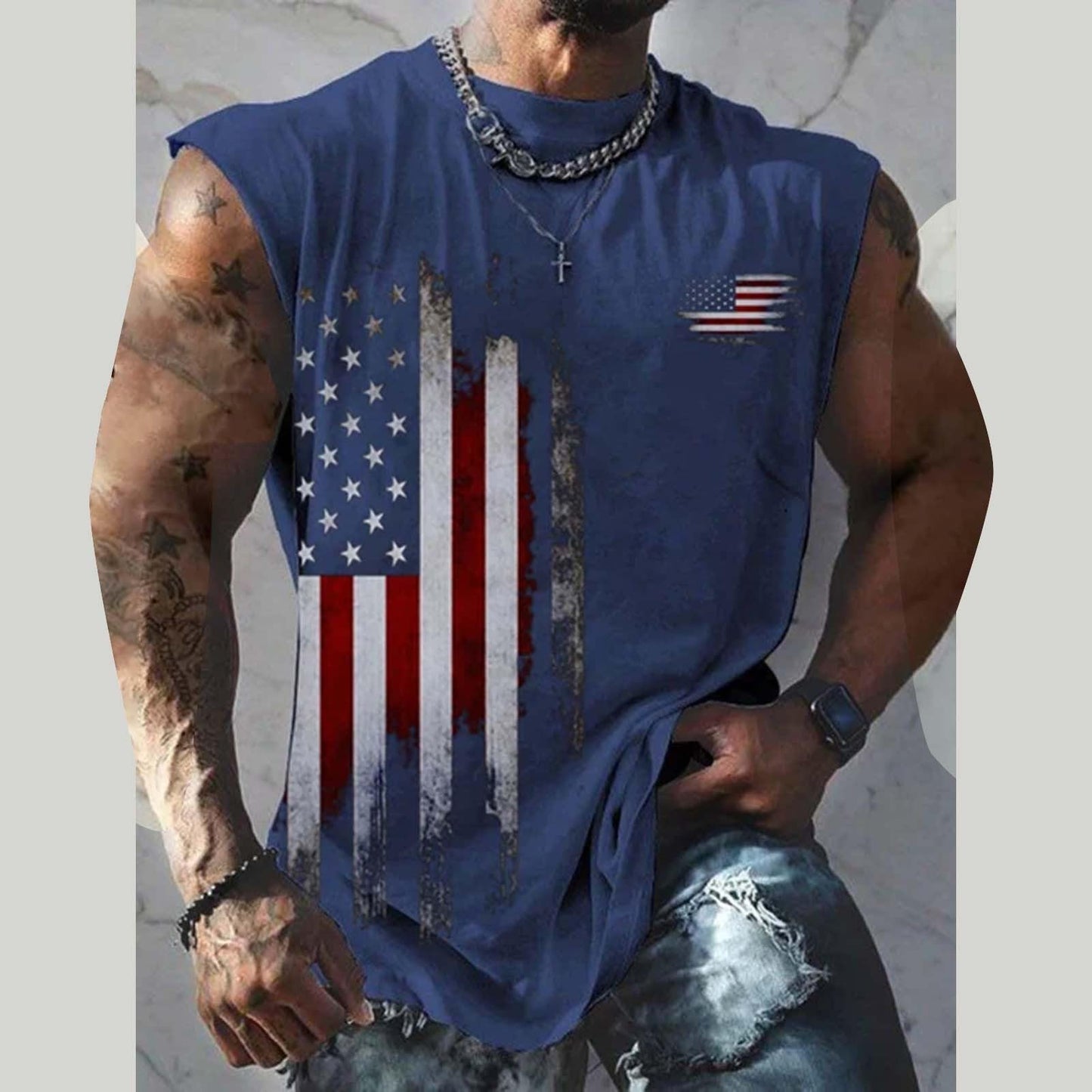 Generic Mens American Flag Tank Top Patriotic Shirts Sleeveless Graphic Tees 4Th of Julys Shirt Muscle Shirts for Men Workout, X-Large, Blue-b
