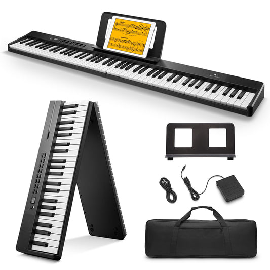 Donner DP-10 Portable Piano Keyboard 88 Keys for Beginner, Bluetooth Foldable Piano Keyboard with 128 Rhythms&Tones, Chord, Record, Drum Kit, Folding Digital Piano Bundle with Pedal, Piano Bag, Black