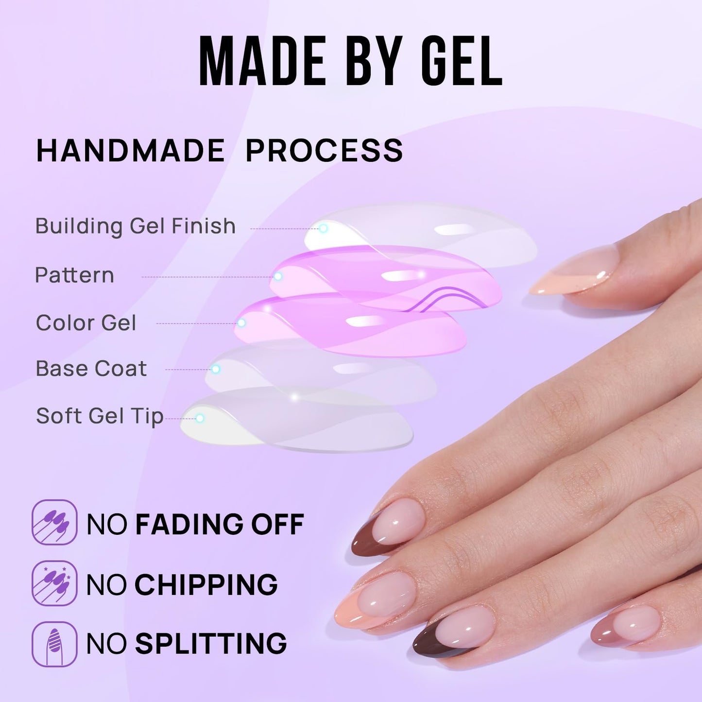 Almond Press On Nails - BTArtbox French Tip Press On Nails, Supremely Fit & Natural Glue On Nails with Nail Glue, Reusable Stick On Nails in 16 Sizes - 30 Fall Soft Gel Fake Nails Kit, Morning Coffee