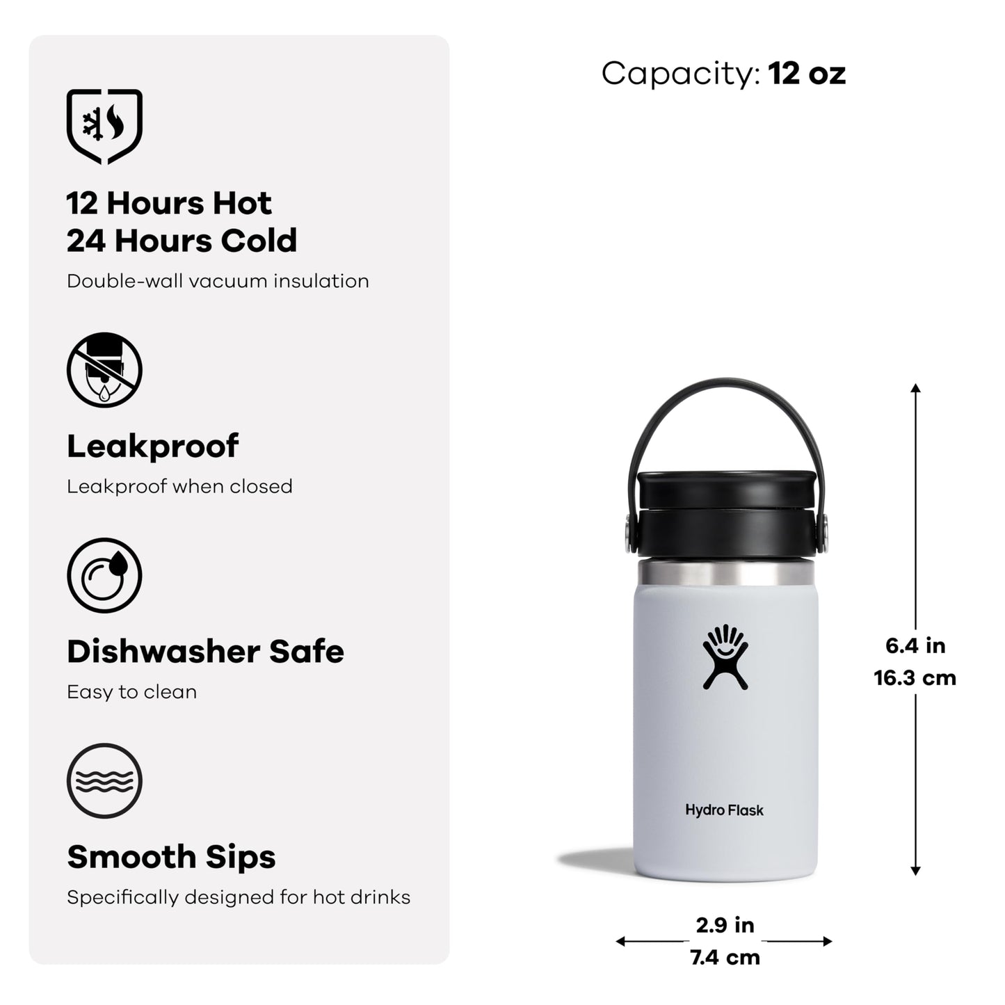 Hydro Flask 12 oz Wide Mouth with Flex Sip Lid Stainless Steel Reusable Water Bottle Dew - Vacuum Insulated, Dishwasher Safe, BPA-Free, Non-Toxic