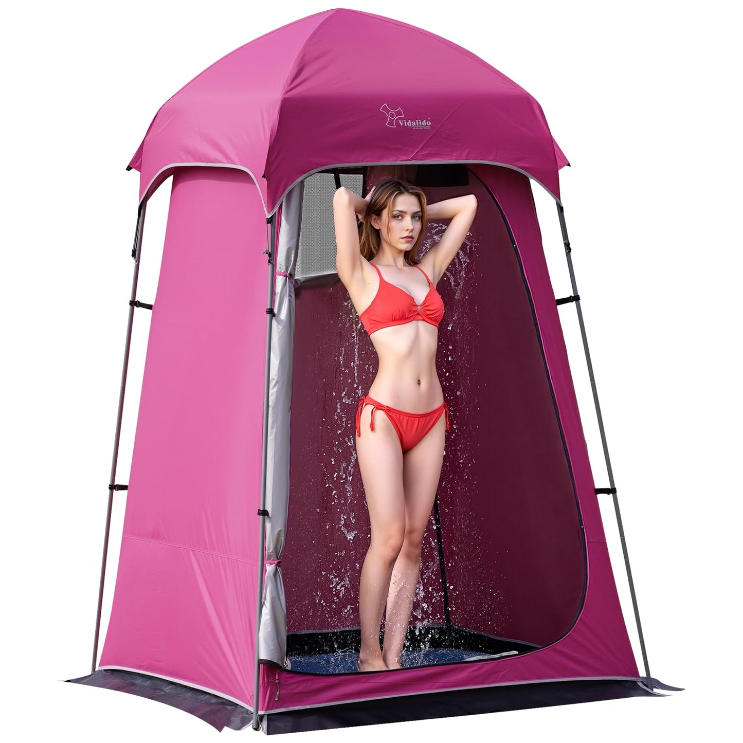 Vidalido Outdoor Camping Shower Tent Easy Setup Changing Room Portable Camp Shower Tents for Camping with Floor, Waterproof Privacy Shelters Toilet Tent (Pink)