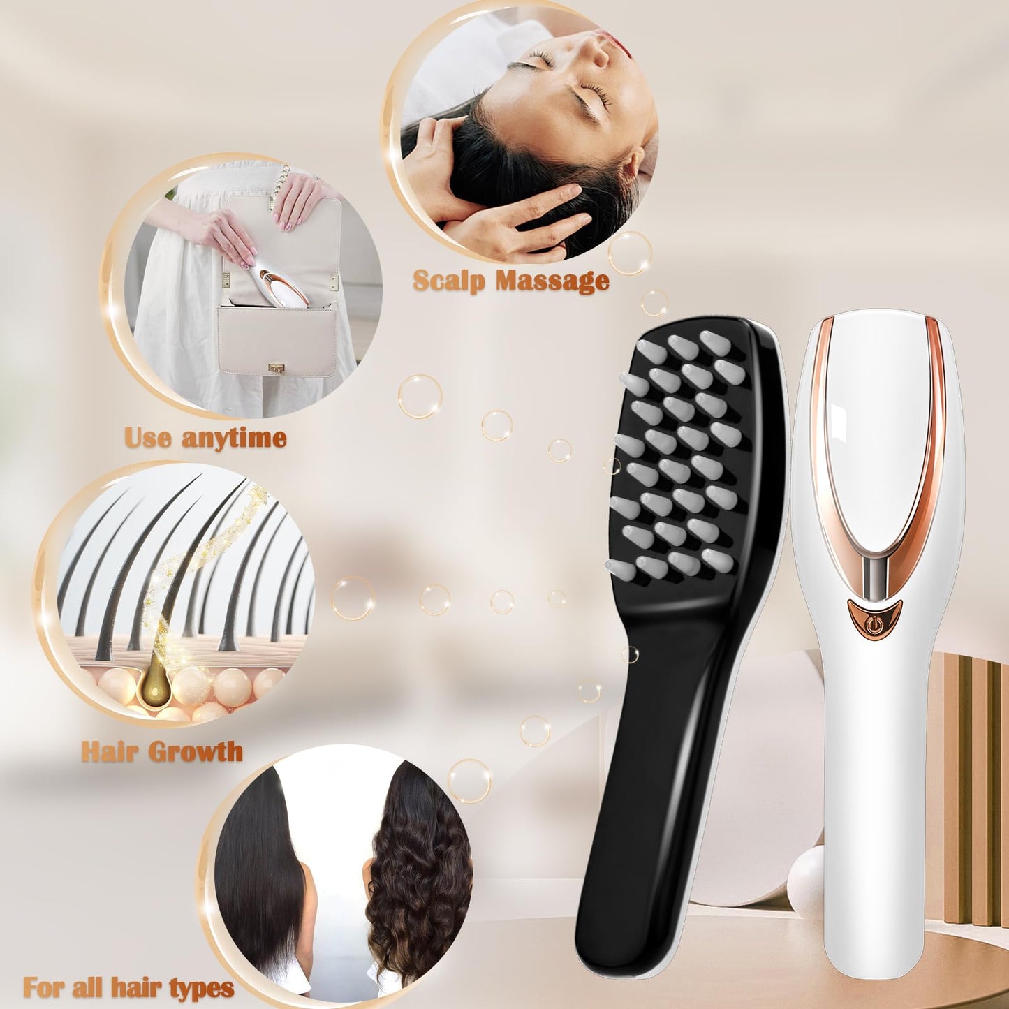 AIBOKEE Electric Hair Massager for Hair Growth and Stress Relaxation, Hair Massage Brush for Men & Women, Stress Relief & Fatigue Relaxation - White