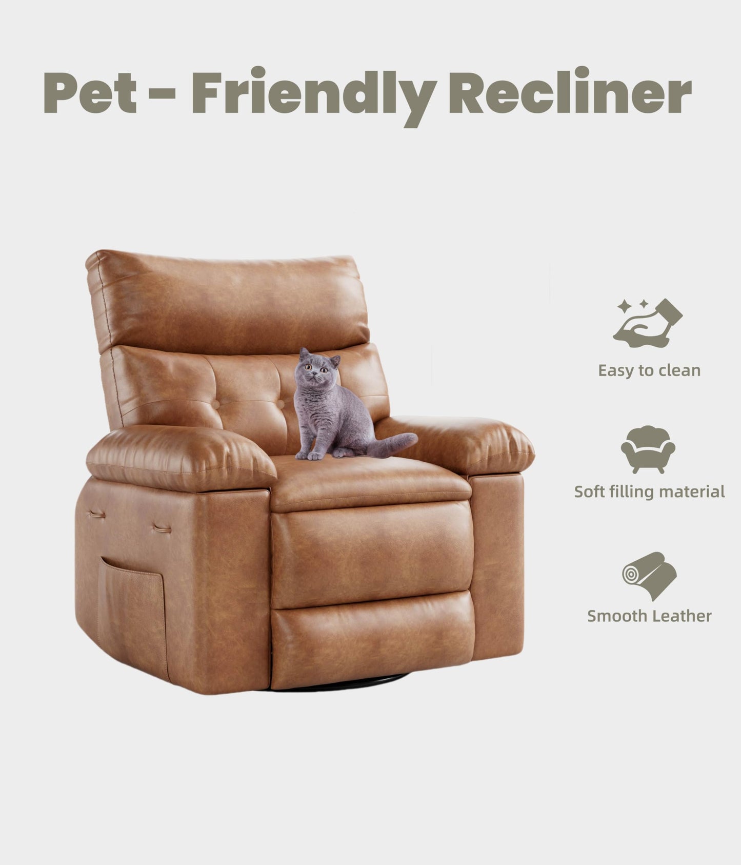 GarveeHome Oversized Recliner Chair - Faux PU Leather Large Manual Recliner for Adults, Exceptional Comfort Lazy Chair with 1.5X Sponge Filling and Easy Recline Mechanism for Relaxation