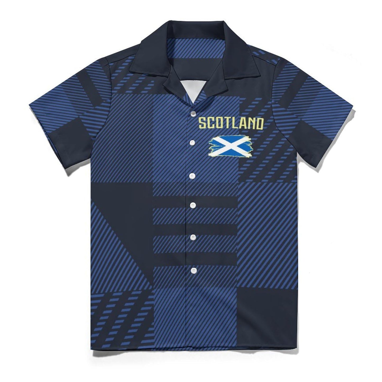GIF4FOT Custom 2024 Scotland Soccer Cuban Neck Shirt Hawaii Short Sleeve Personalized Name Number for Men Sports Gift, Small