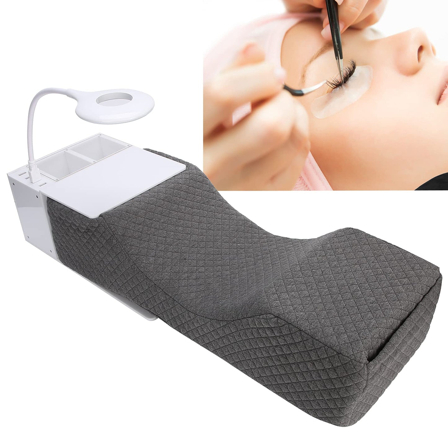 Akozon Eyelash Extension Neck Pillow Acrylic Grafting Soft Sponge Shelf Organizer Stand LED Light Set with Beauty Salon Pillow for Lash Eyelash Lash Curve Pillow Neck Contour Pillow