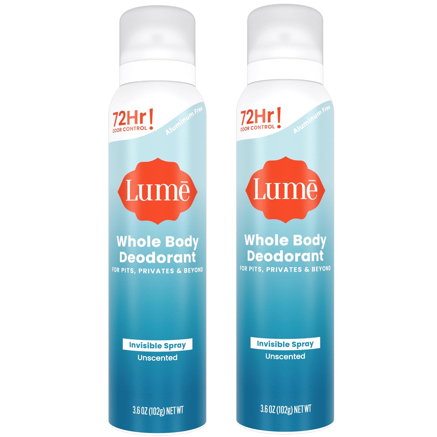 Lume Invisible Spray Deodorant For Women - Whole Body Deodorant Spray - 72 Hr Odor Control - Ozone Friendly, Natural Propellant - Aluminum & Baking Soda Free, Skin Loving - 2 pack (Clean Tangerine)