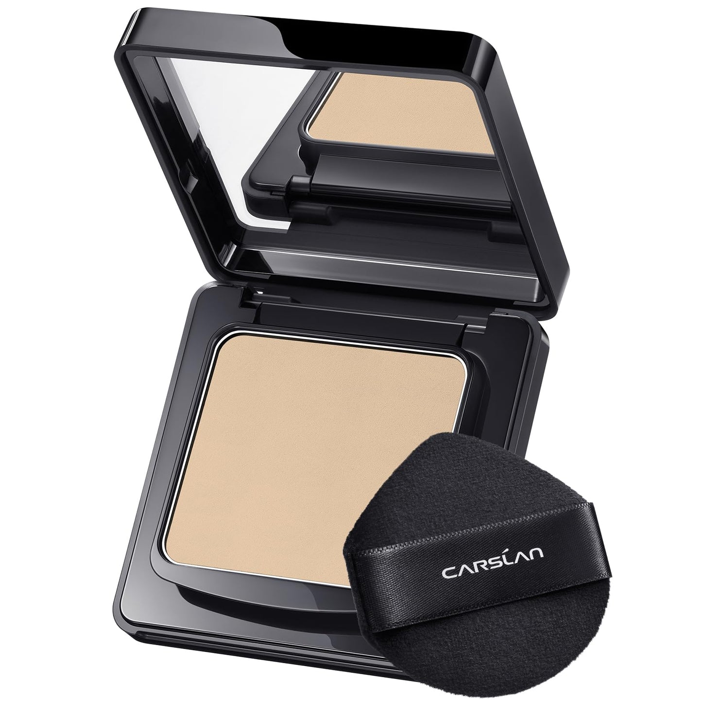 CARSLAN Oil Control Face Pressed Powder Compact, 24H Longlasting Waterproof Pressed Setting Powder Foundation Makeup, Shine Free, Poreless, Smooth, 01 Natural Beige for dry skin (0.28Oz)