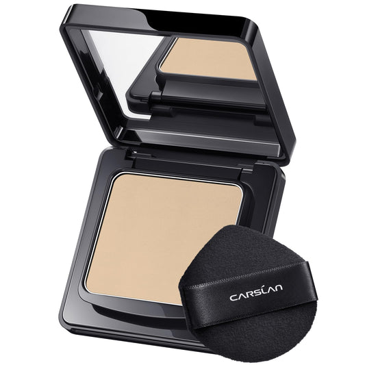 CARSLAN Oil Control Face Pressed Powder Compact, 24H Longlasting Waterproof Pressed Setting Powder Foundation Makeup, Shine Free, Poreless, Smooth, 01 Natural Beige for dry skin (0.28Oz)