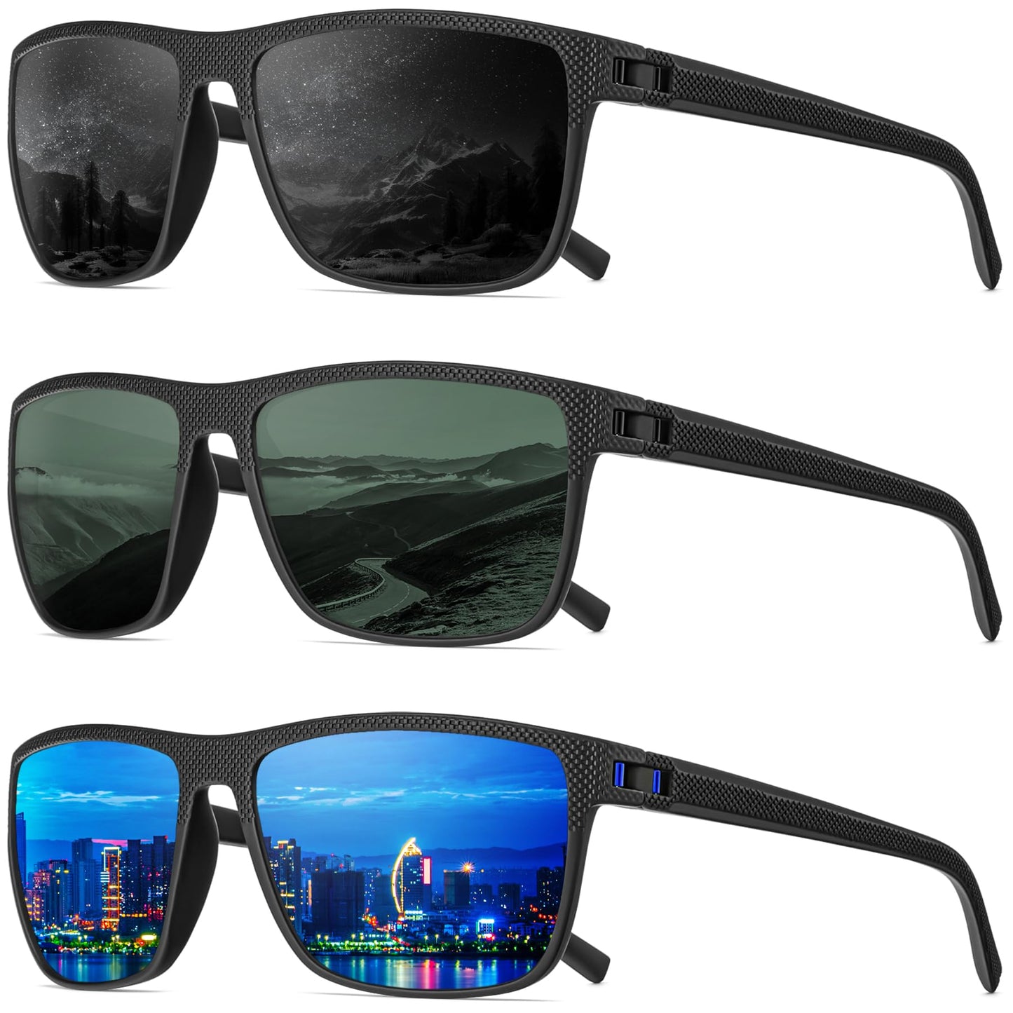 QALLY Men's Polarized Retro Sports Sunglasses with UV400 Protection, Black/Dark Green/Dark Blue