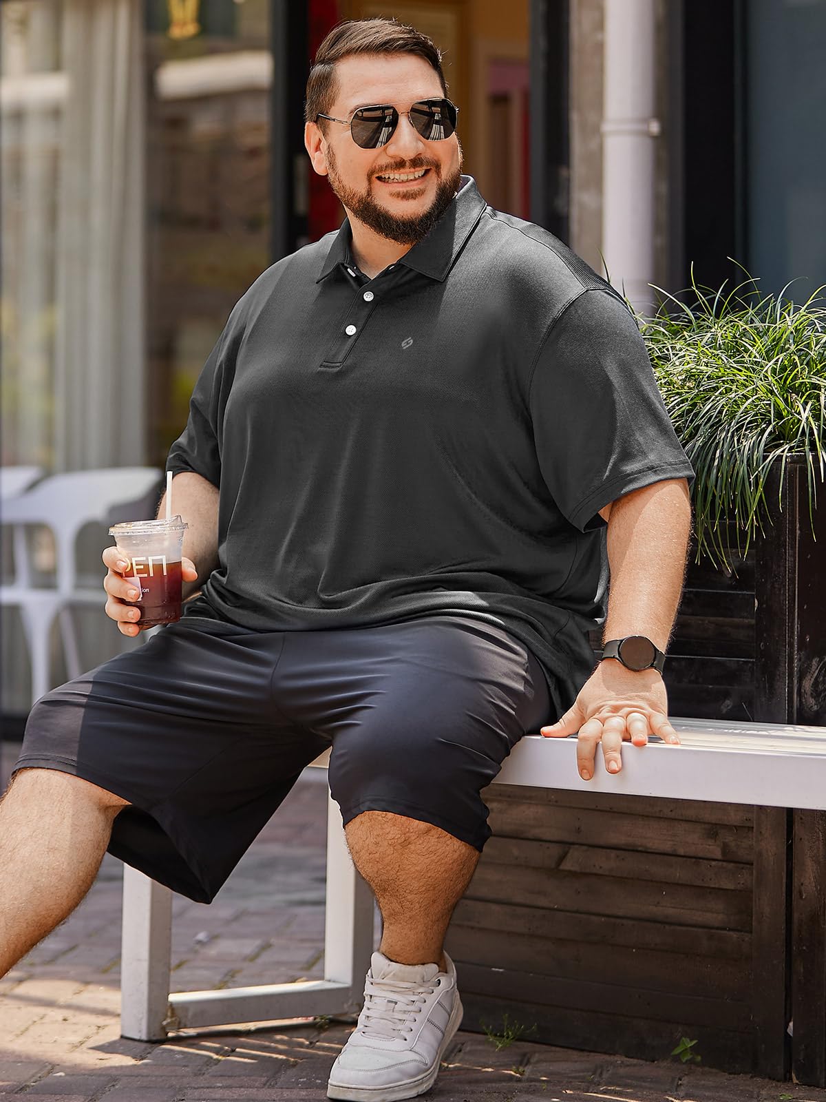 HOdo Big and Tall Mens Polo Shirt Moisture Wicking Sport Shirt Black 6XL