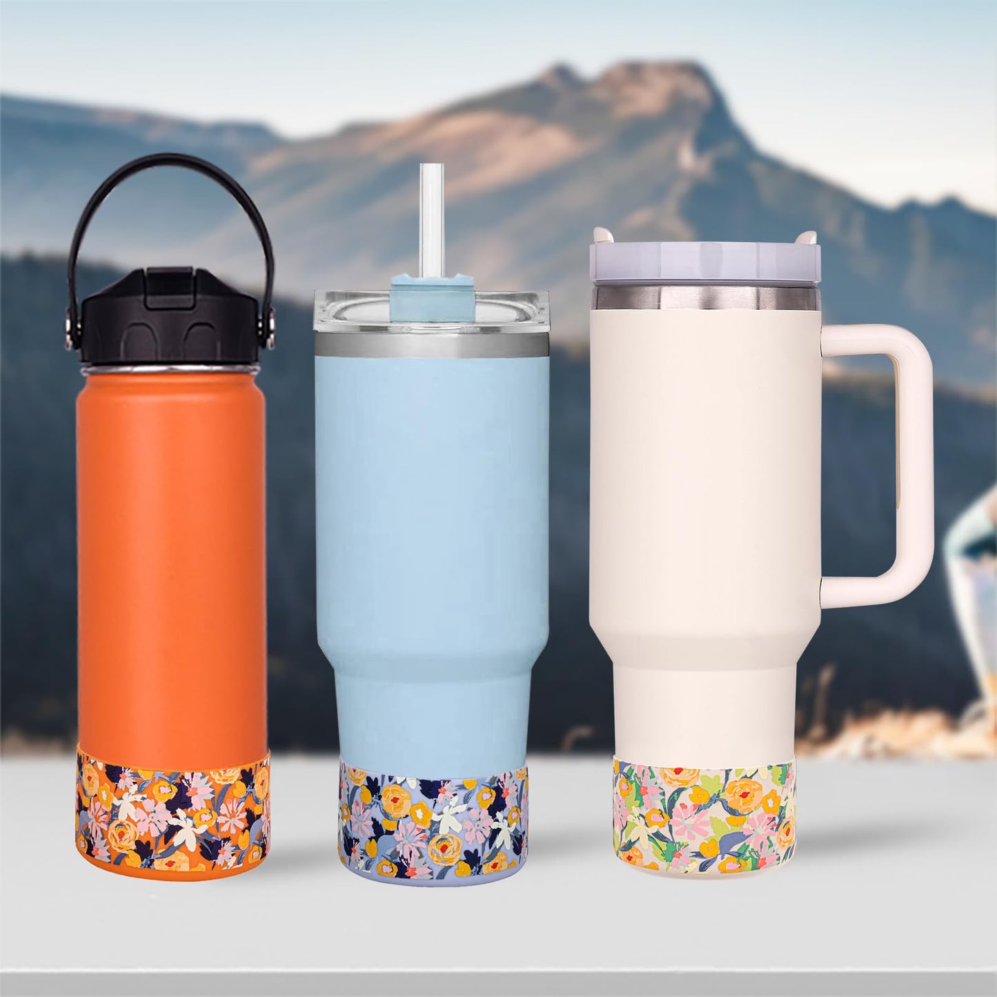 HEYSKAY 2pcs Protective Flask Silicone Boot Base for Stanley Quencher Adventure 40oz & Stanley IceFlow 20oz 30oz Tumbler, and Compatible with 12-24oz Hydro Sport Water Bottles,Yeti and More